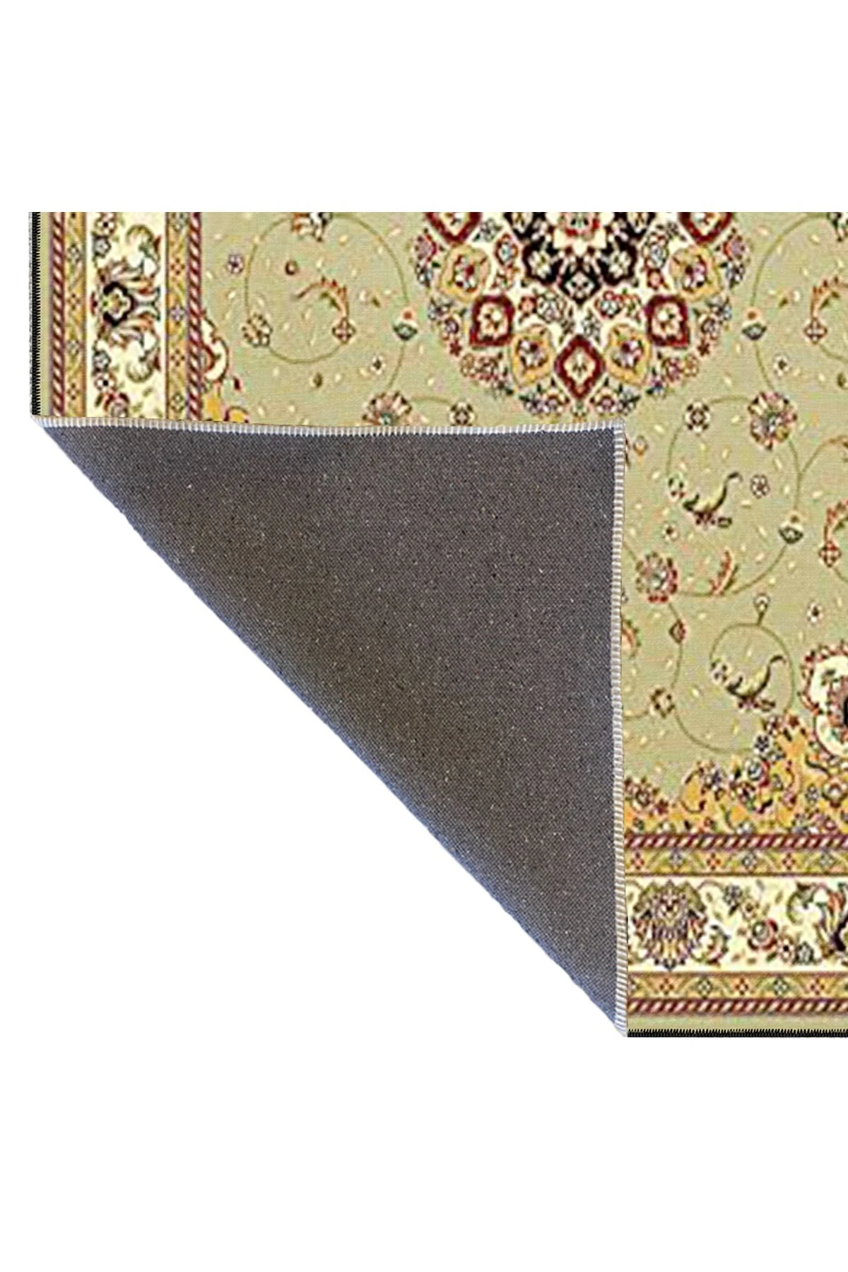 Krem Geometrik Çiçekli Geleneksel Desenli Dekoratif ve Dokuma Taban Yıkanabilir Halı miravip8865