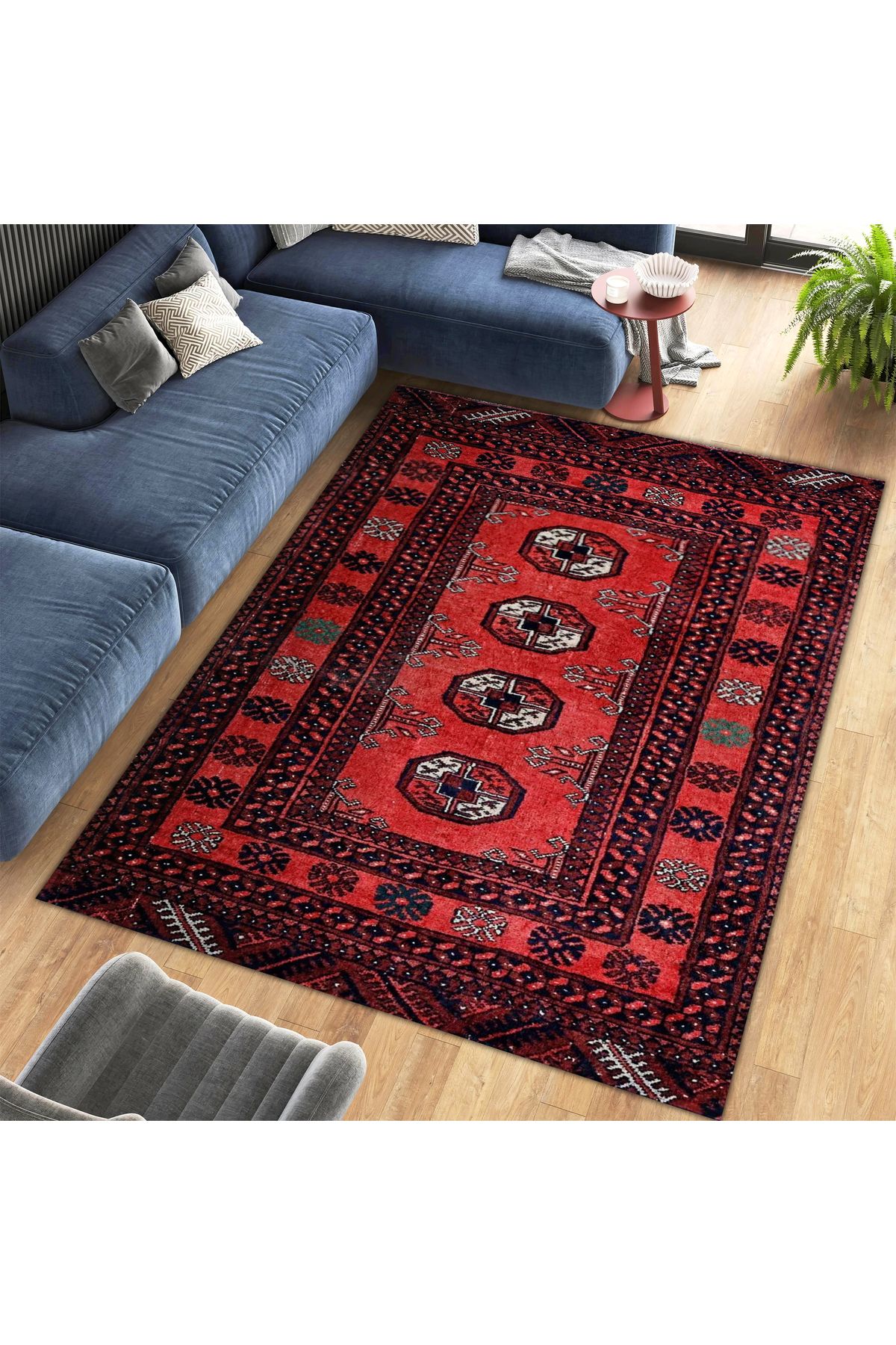 Mete Koleksiyonu Turuncu Temalı Geleneksel Motif Desenli Vintage Dekoratif Halı 21