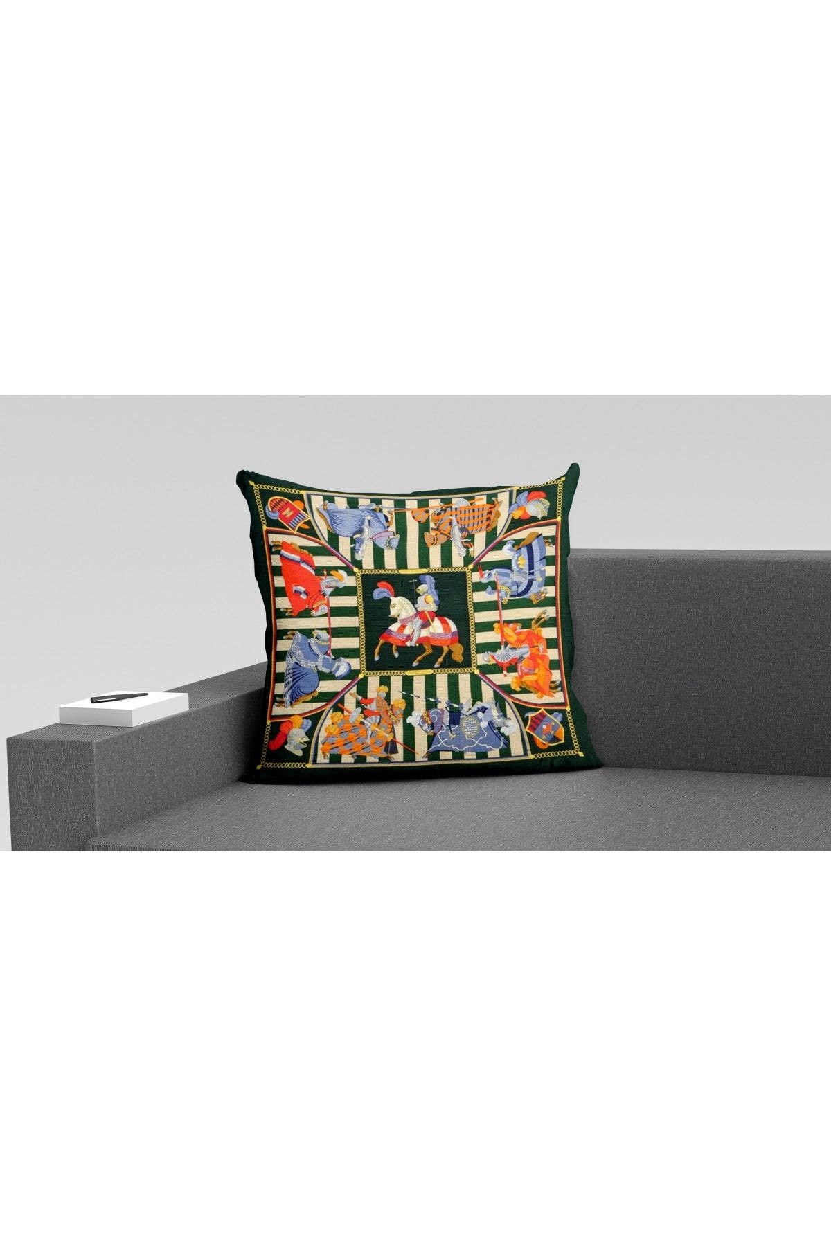 Kırlent Yeşil Turuncu Mavi Şövalye At Temalı Pillow55