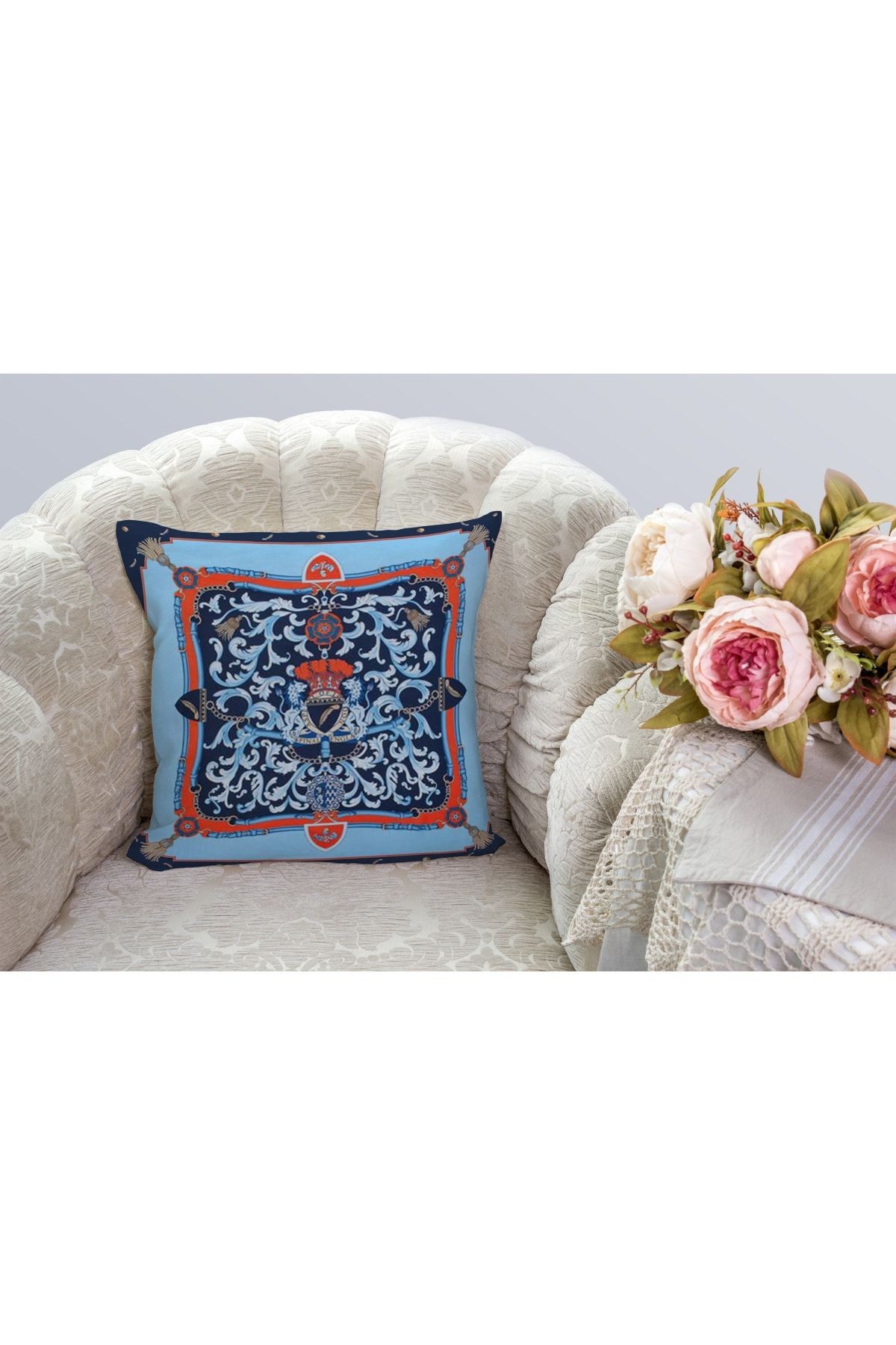 Kırlent Mavi Turuncu Marka Desen Pillow 41