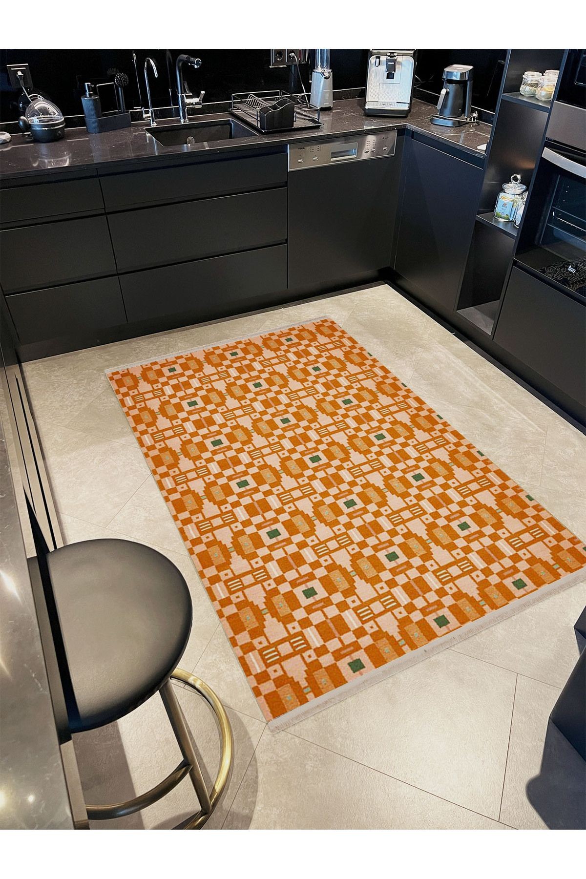 Paris Koleksiyonu Turuncu Temalı Geometrik Motif Desenli Kreatif Modern Dekoratif Halı 176