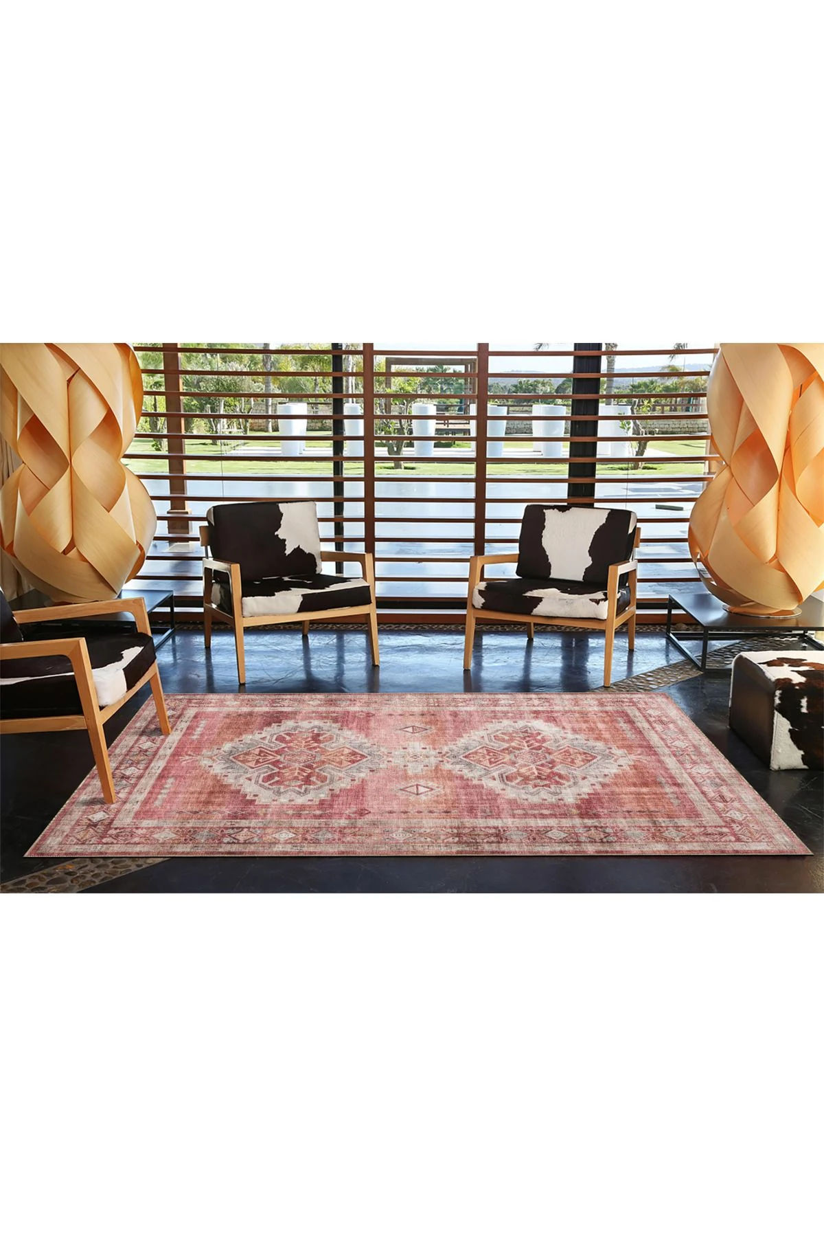 Geleneksel Kırmızı Desenli Dekoratif Halı miravip562