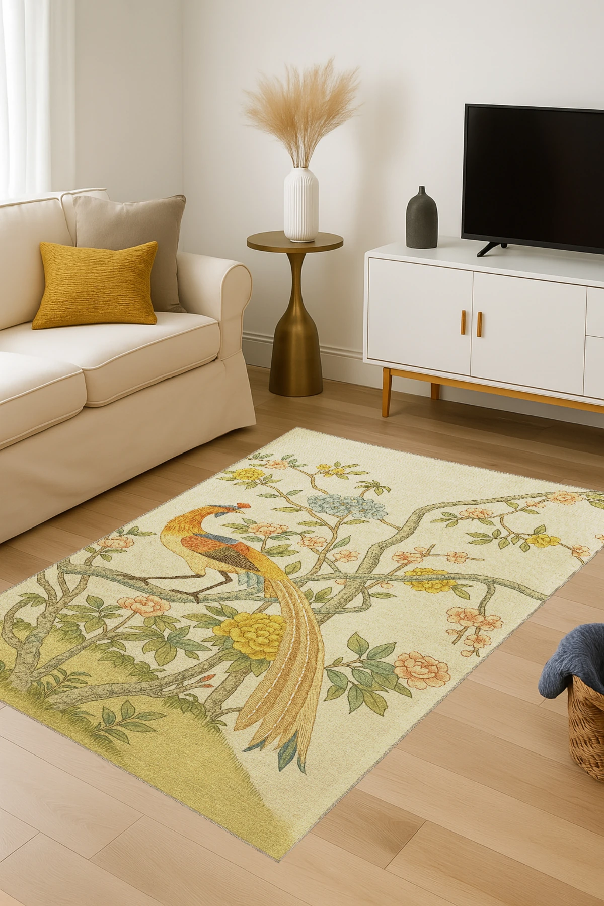 MOSSO Tavus Kuşu Temalı Desenli Modern Dekoratif Halı mosso427