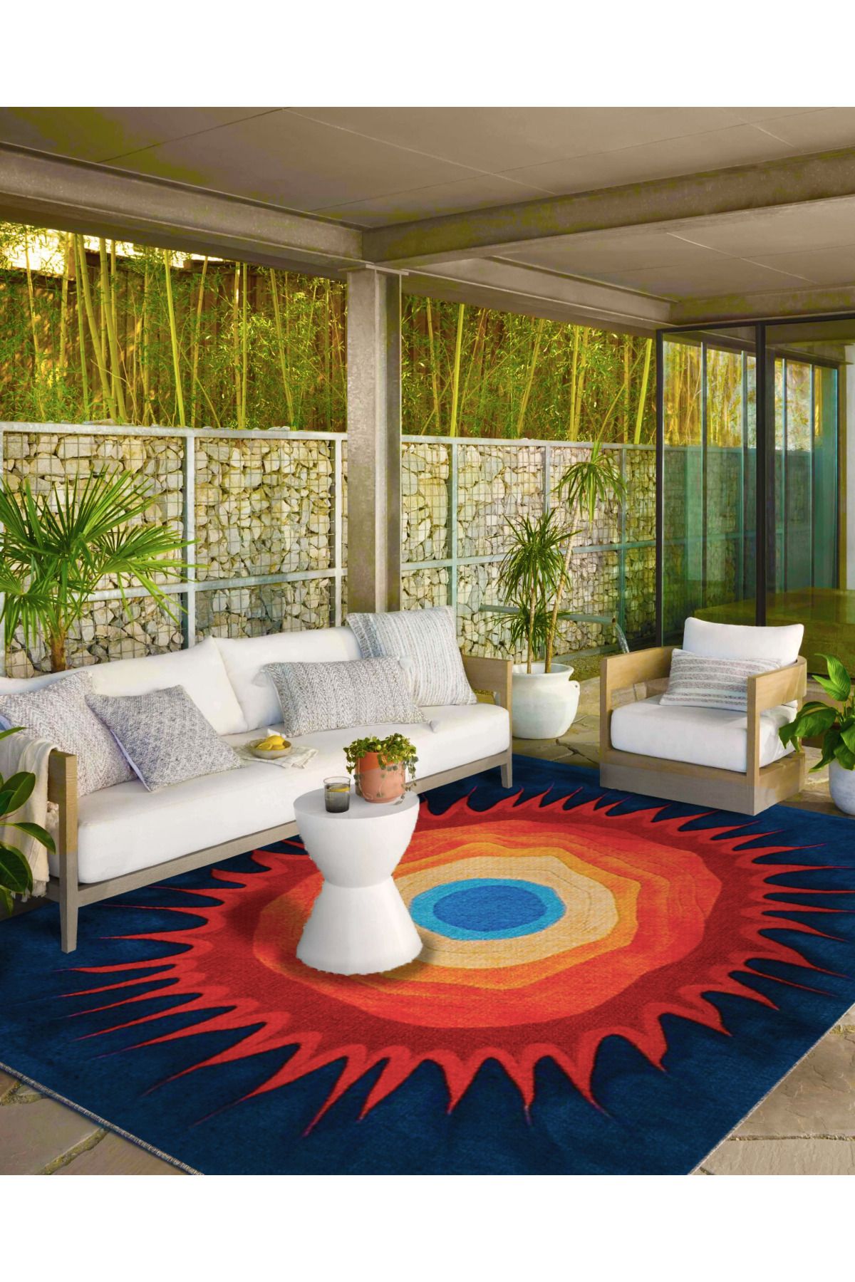 Paris Koleksiyonu Turuncu ve Mavi Temalı Soyut Abstract Şekil Desenli Modern Dekoratif Halı 139