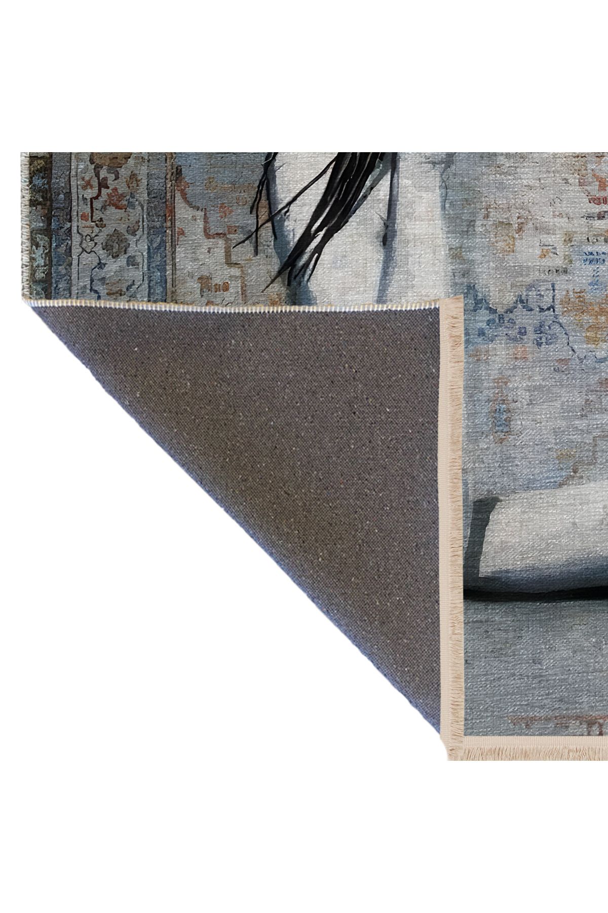 Gri Temalı Soyut Kadın Etnik Motif Desenli Kreatif Modern Dekoratif Halı 2492
