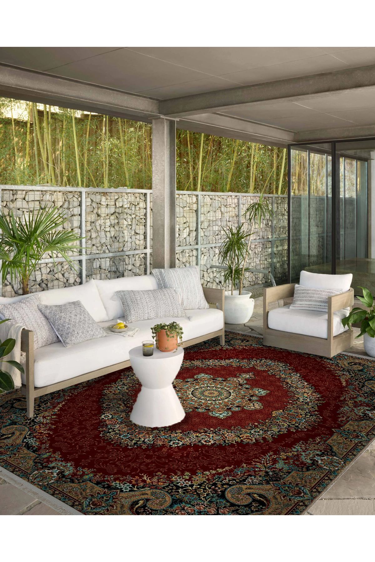 Çok Renkli Desenli Bordo Etnik Serisi Modern Dekoratif Halı etnik31