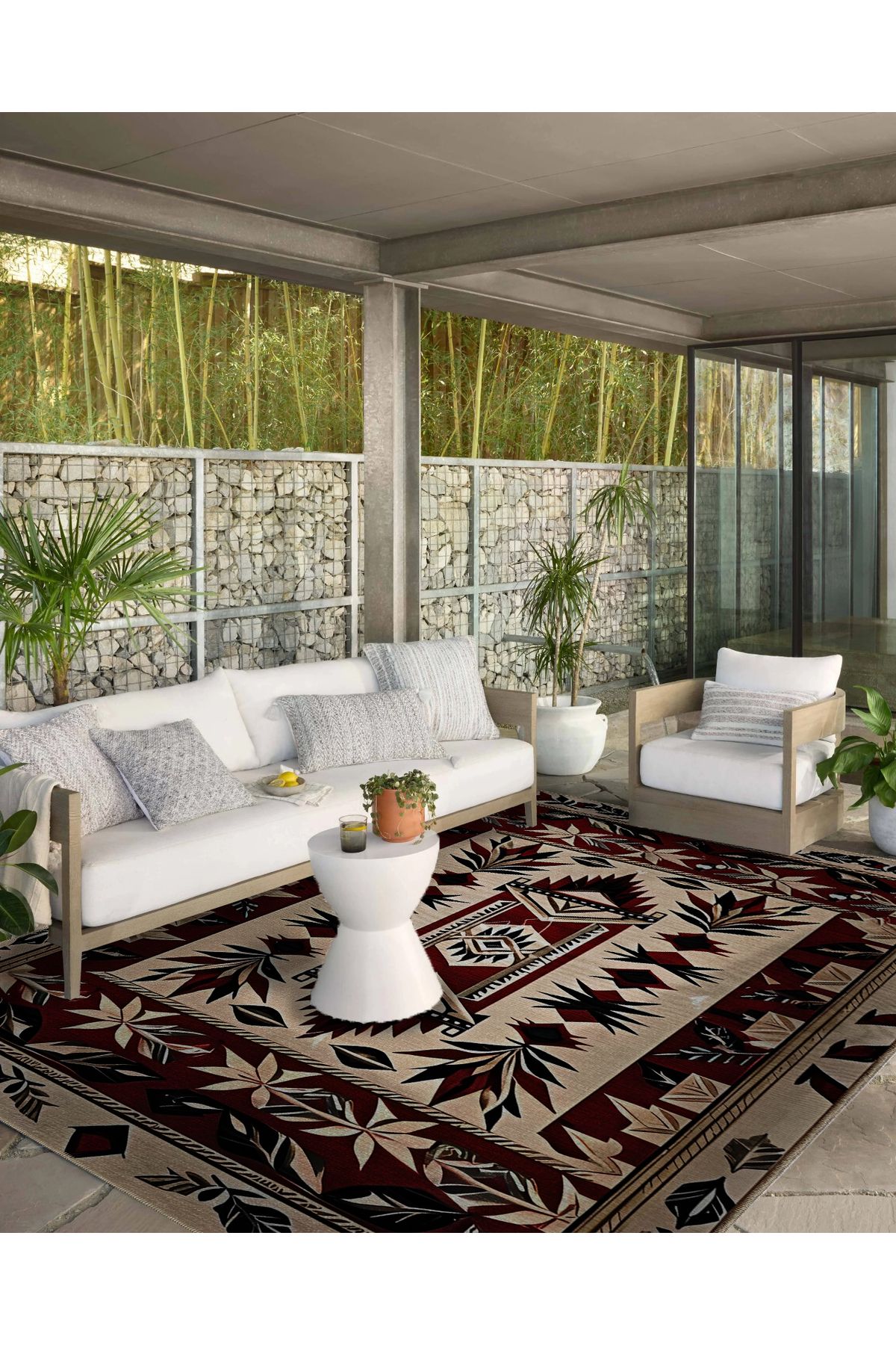 Bordo Bej Renkli Antik Tasarım Serisi Desenli Vintage Dekoratif Halı antik12