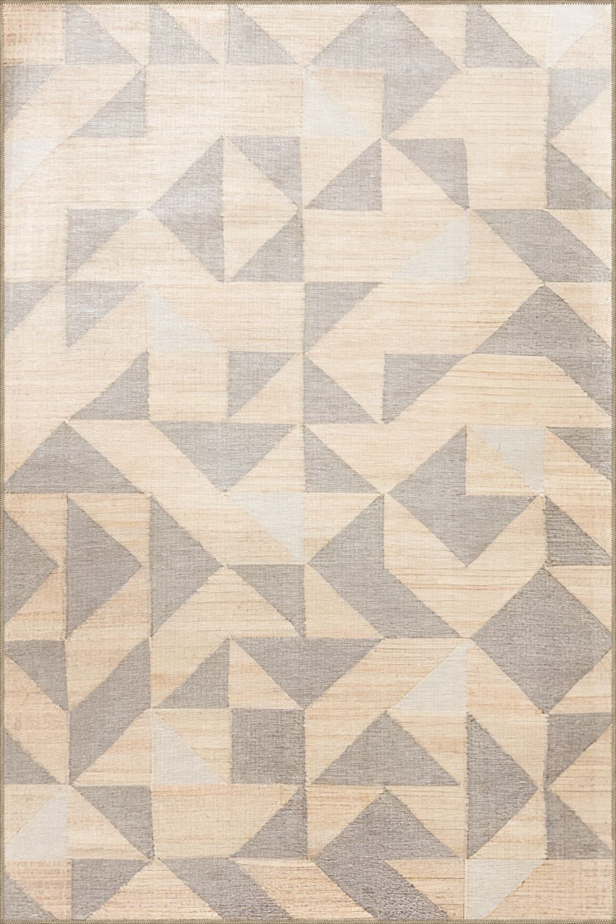 Bej Gri Temalı Üçgen Geometrik Desenli Modern Dekoratif Halı 1915