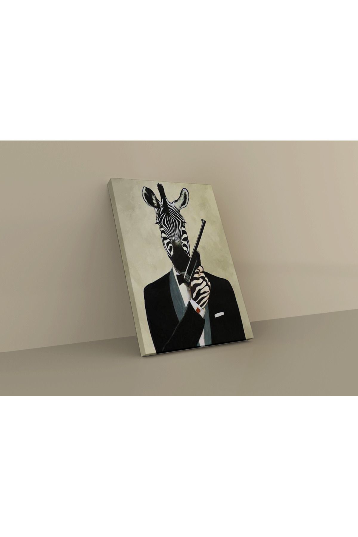 Kanvas Tablo Siyah Gri Temalı Sürrealist Casus Zebra Desen