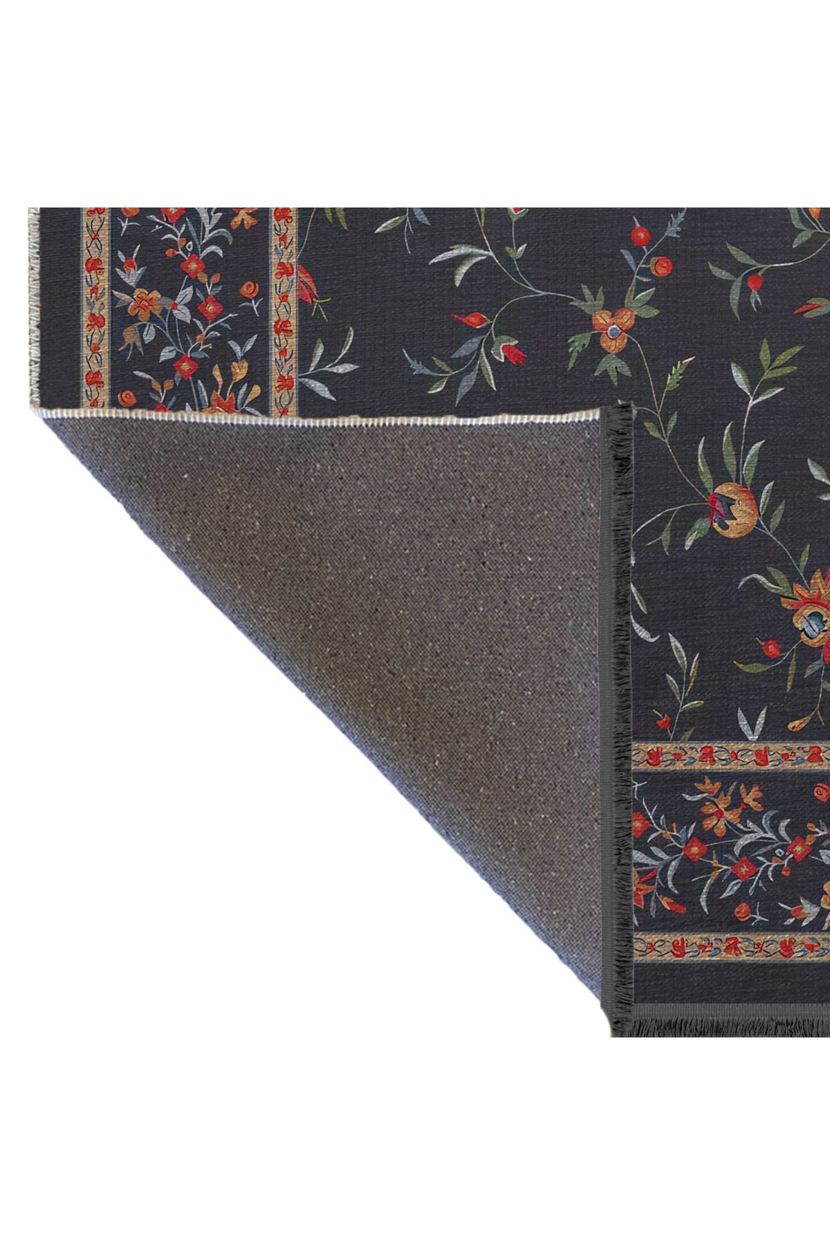 Koyu Ton Çok Renkli Motifli Etnik Çiçek Desenli Kreatif Vintage Dekoratif Halı 2554