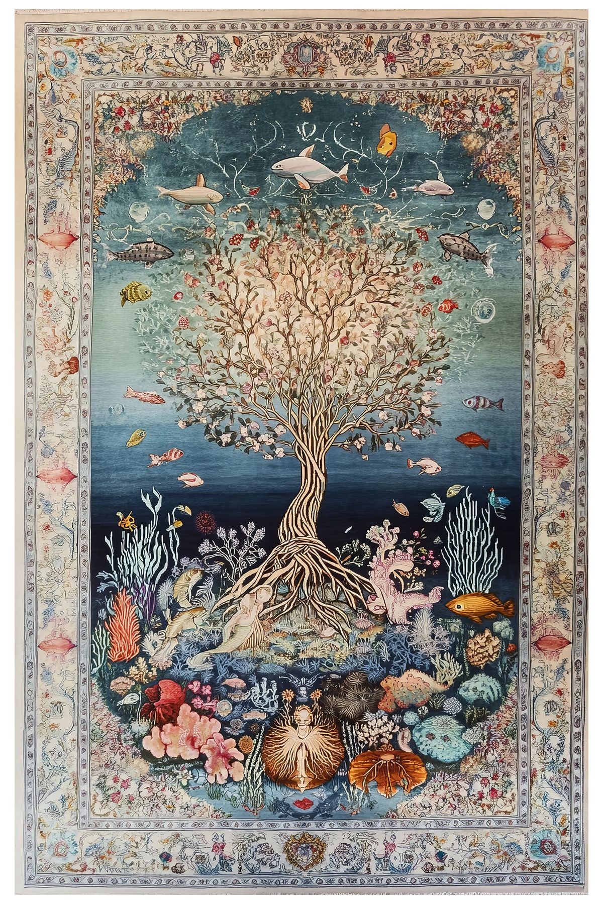 Nora Art 08 Gece Renkleri Su Altı Dünyası Çok Renkli Dokuma Taban Dekoratif Salon Halısı