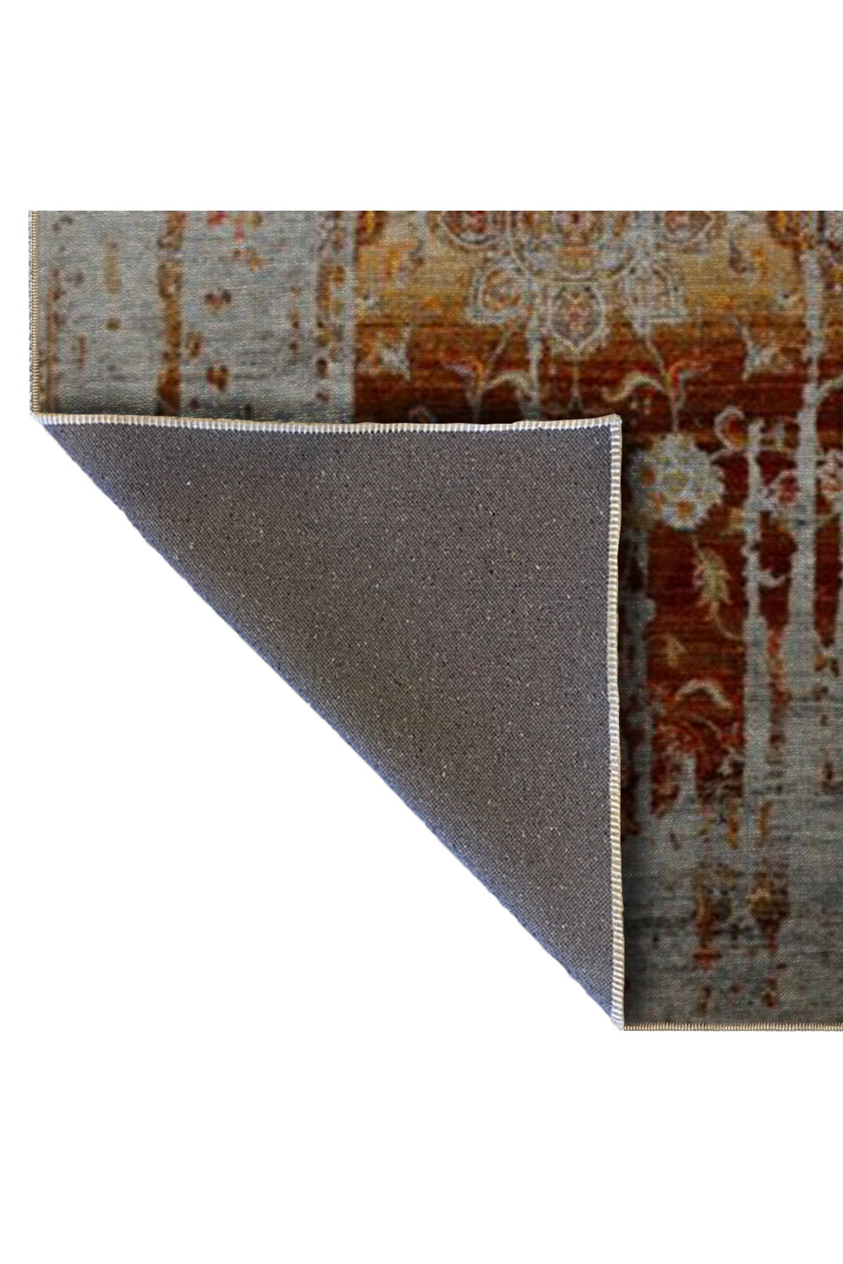 Gri Turuncu Temalı Soyut Geleneksel Motif Desenli Vintage Dekoratif Halı 5176