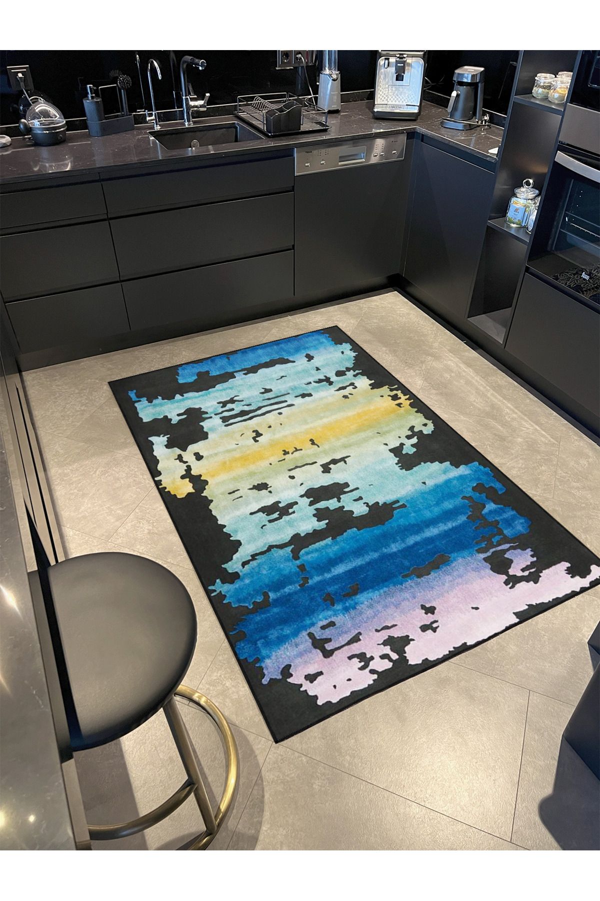 Çok Renkli Abstract Soyut Desenli Kreatif Modern Dekoratif Halı 3893