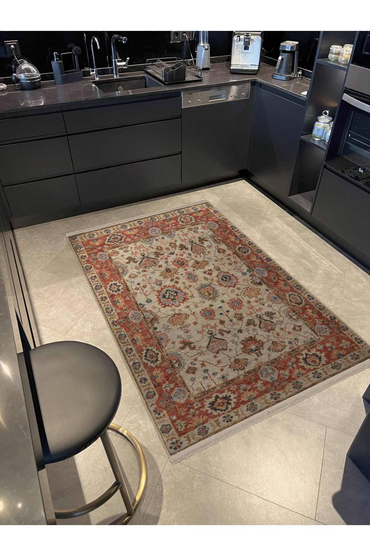 Turuncu Bej Temalı Geleneksel Motif Çiçek Desenli Saçaklı Vintage Dekoratif Halı 3137