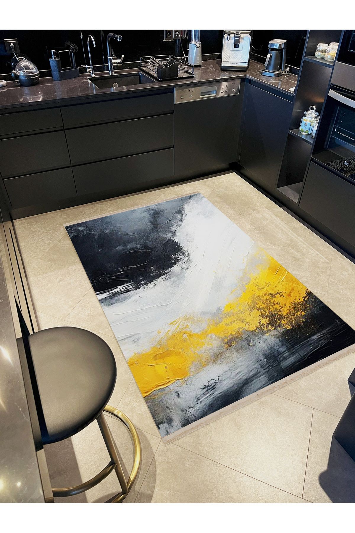 Yılmaz Koleksiyonu Sarı ve Gri Temalı Soyut Sis Desenli Kreatif Modern Dekoratif Halı 26