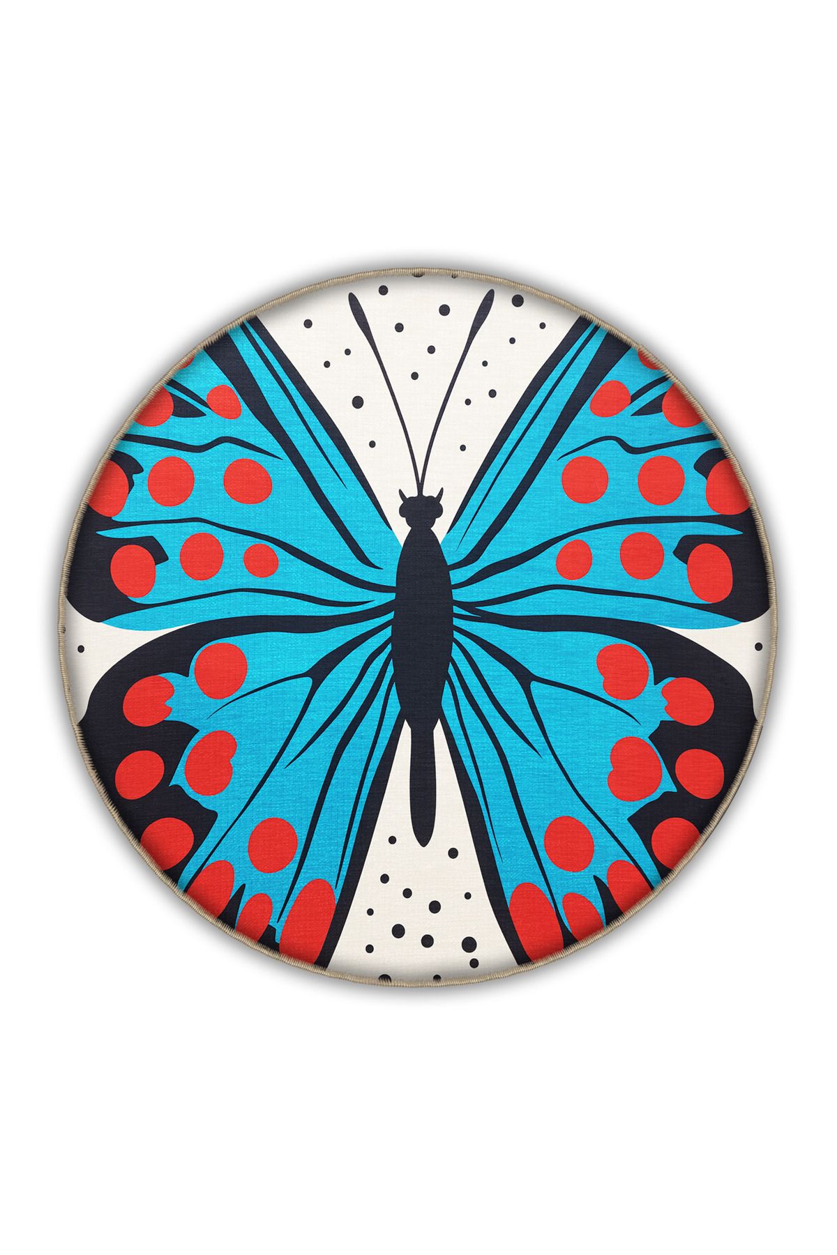 Dido 2 Koleksiyonu Mavi Bej Temalı Kelebek Desenli Kreatif Modern Dekoratif Halı 3240