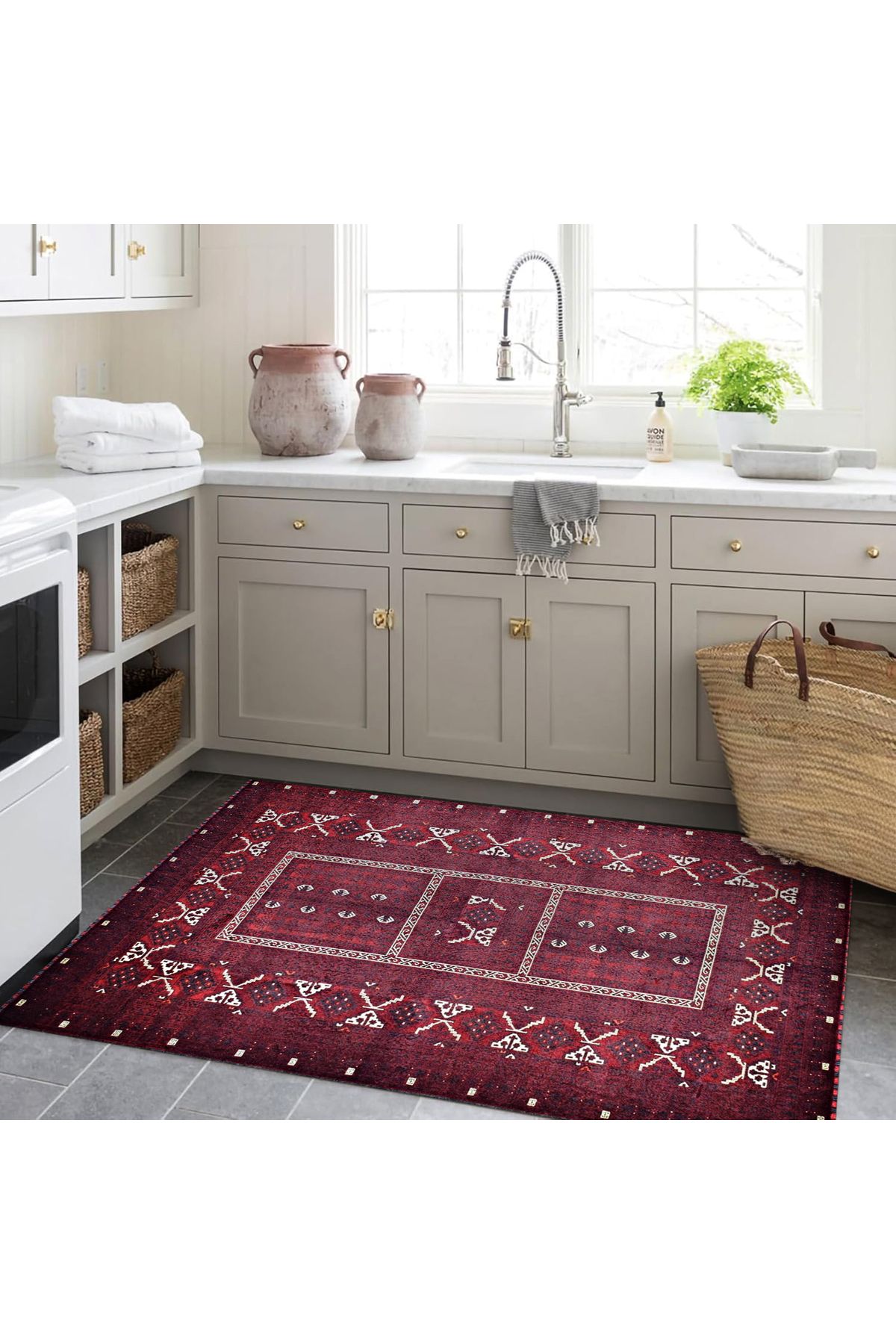 Mete Koleksiyonu Vişne Renk Klasik Geleneksel Desenli Vintage Dekoratif Halı 23