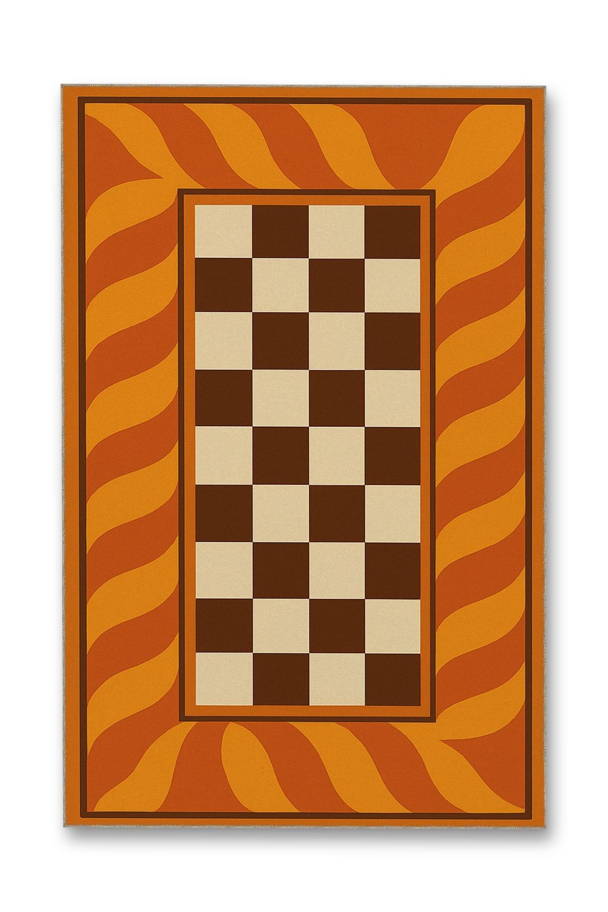 Mosso Retro Kareli Dalgalı Desen Dokuma Taban Modern Dekoratif Halı Mosso131
