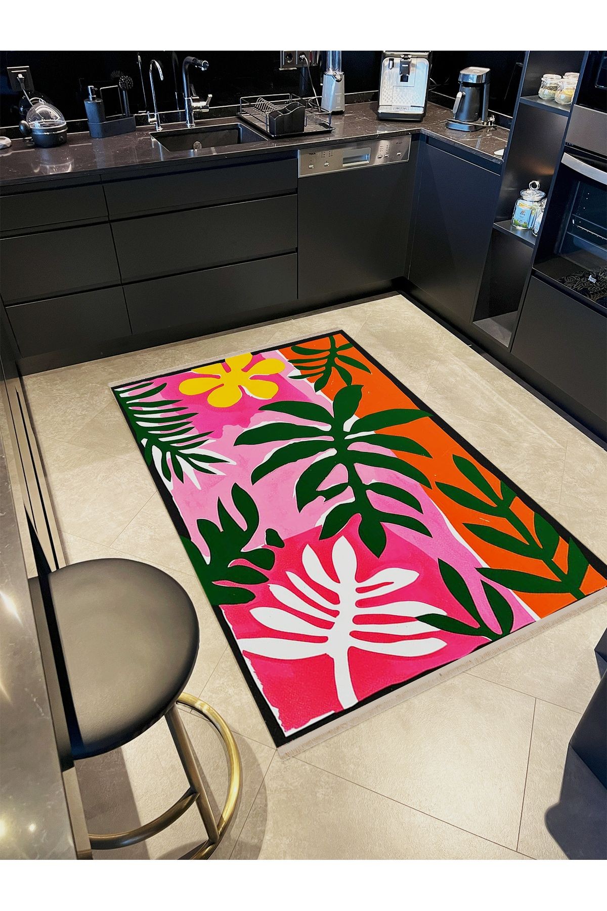Asena Koleksiyonu Çok Renkli Palmiye Yaprakları Desenli Kreatif Modern Dekoratif Halı 42