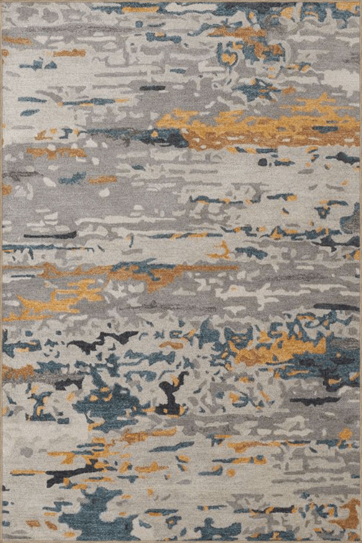 Gri Temalı Çok Renkli Soyut Mermer Desenli Modern Dekoratif Halı 3988