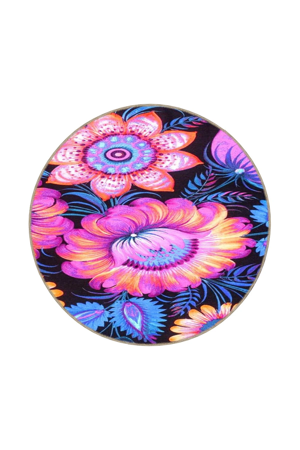 Mor ve Mavi Renkli Çiçekli Floral Modern Dekoratif Halı miravip168