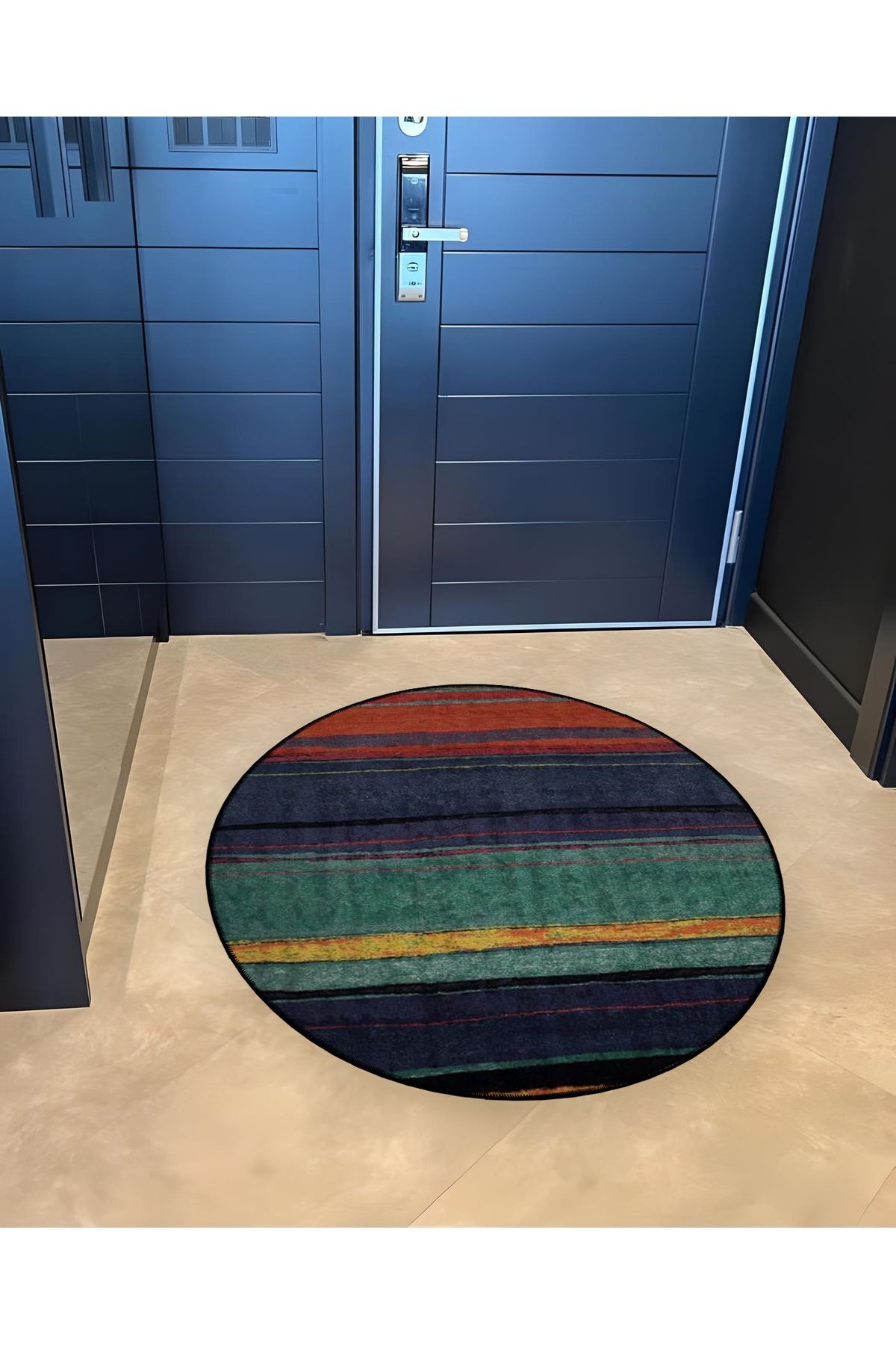 Çok Renkli Çizgli Desenli Yuvarlak Dokuma Taban Modern Dekoratif Halı 6129