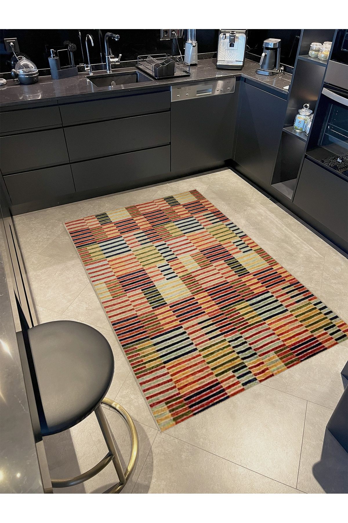 Ametist Serisi Çok Renkli Çizgili Geometrik Desen Dokuma Taban Modern Dekoratif Halı ametist51
