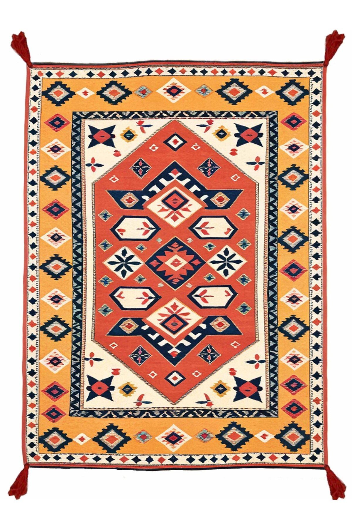 Tokyo Koleksiyonu Kiremit Renk Eskitme Geleneksel Desenli Dokuma Taban Vintage Dekoratif Halı 01