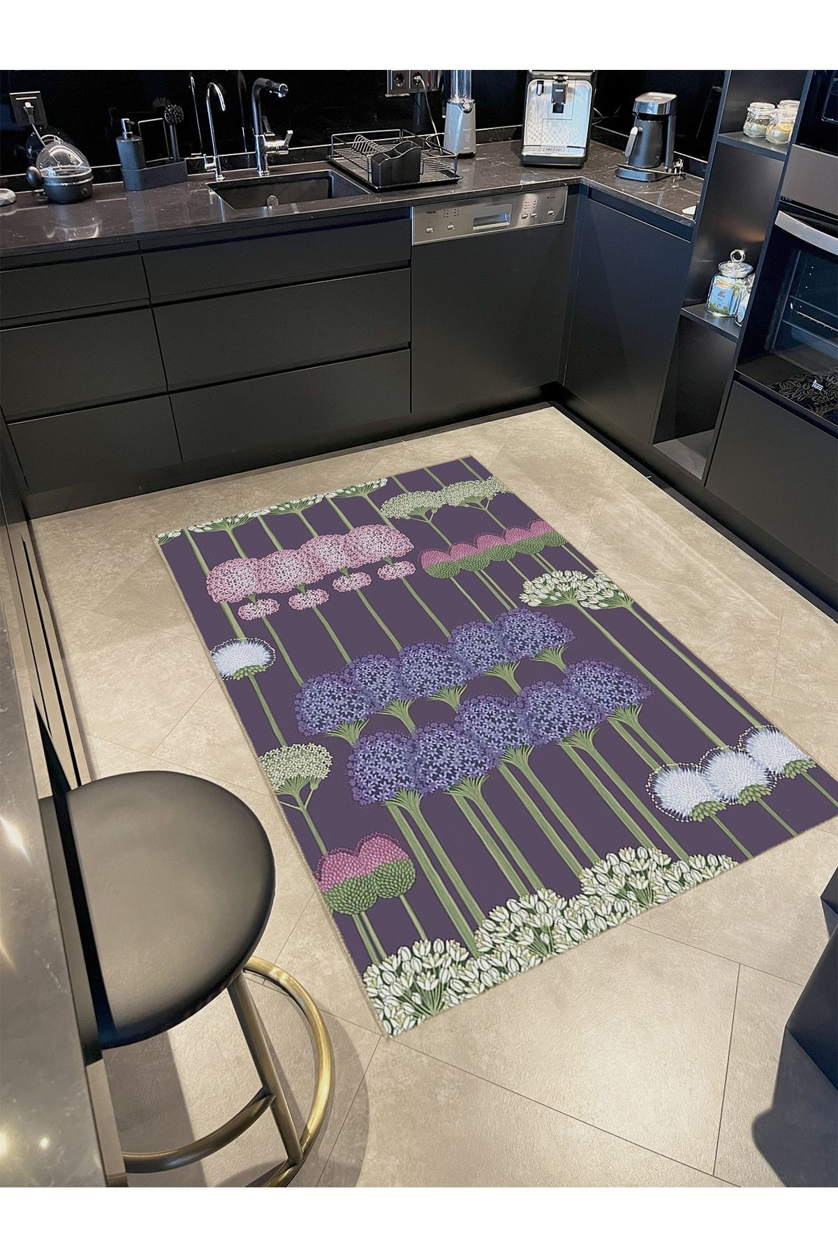 Tuğrul Koleksiyonu Çok Renkli Çiçek Figürleri Desenli Dokuma Taban Modern Dekoratif Halı 16