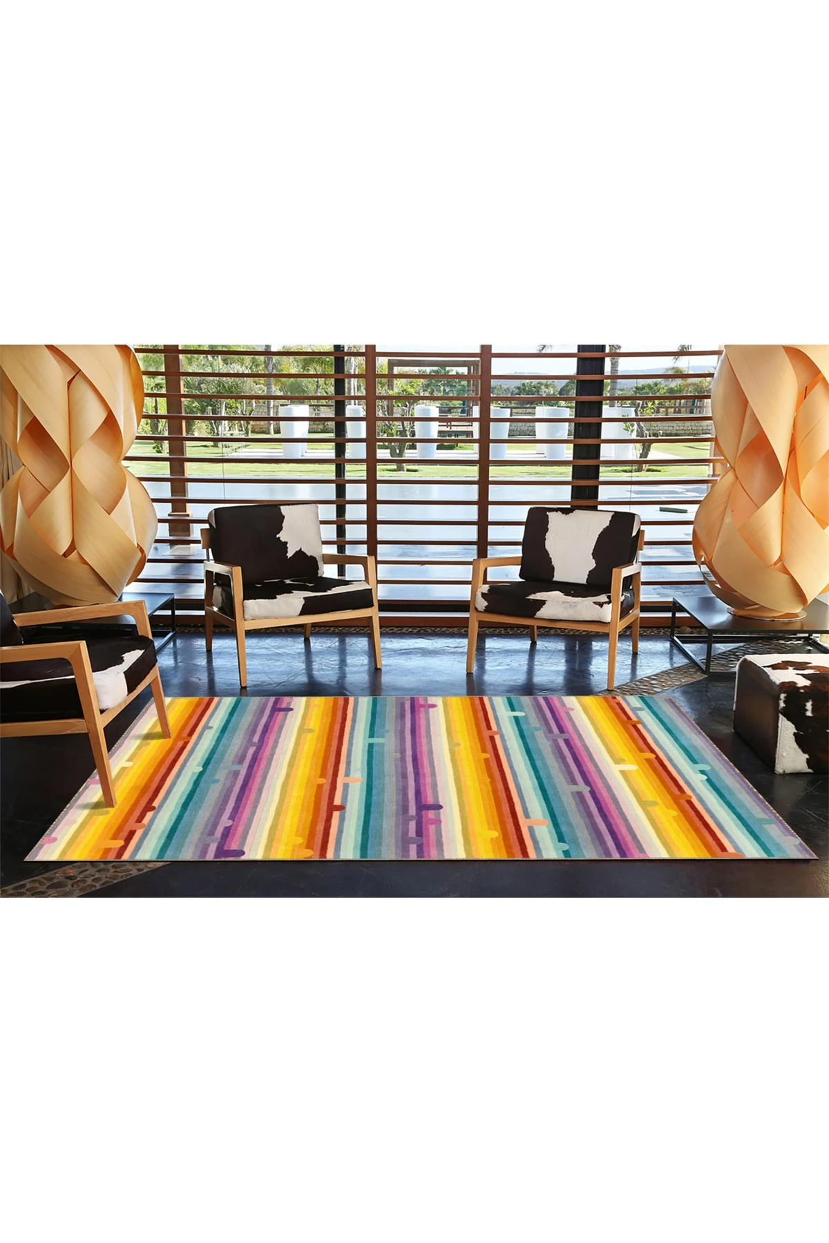 Modern Sarı Kırmızı Düz Desenli Renkli Dekoratif Halı miravip604