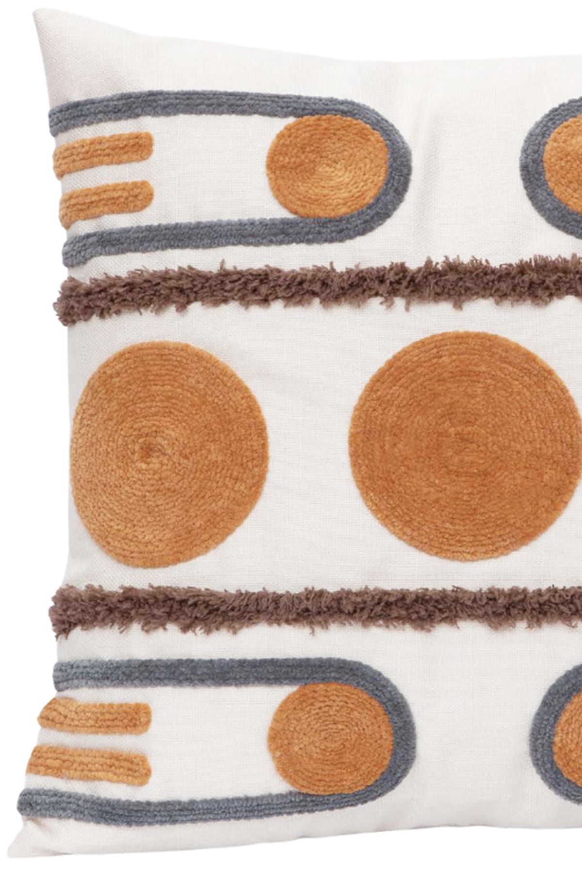 Bohem Tarz Nakış Detaylı Turuncu Gri Desenli Punch Kırlent Kılıfı 03