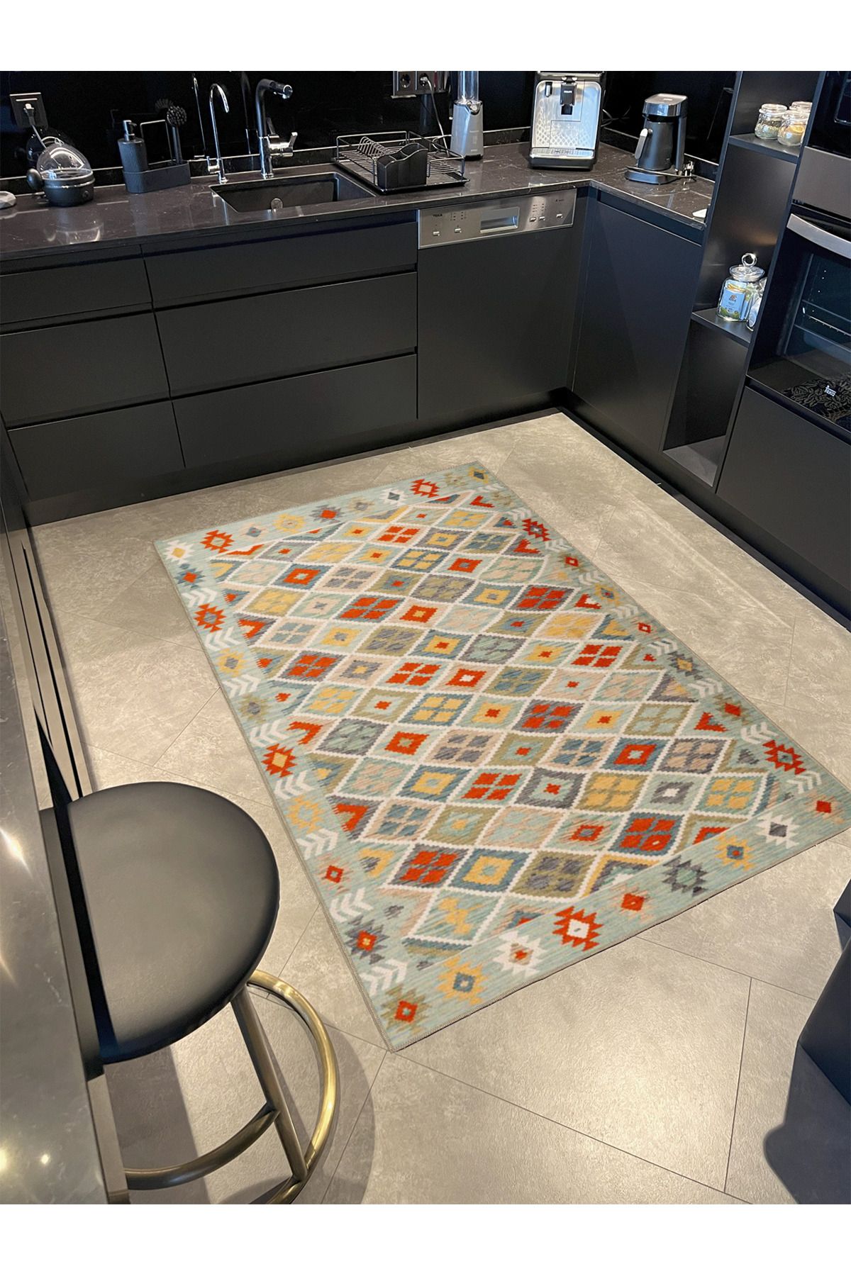 Gri Geometrik Modern Baklava Desenli Dokuma Taban ve Dekoratif Halı miravip93