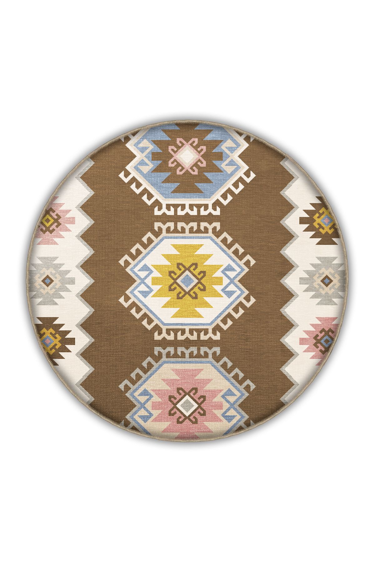 Kahve Bej Temalı Geleneksel Motif Desenli Vintage Dekoratif Halı 3348