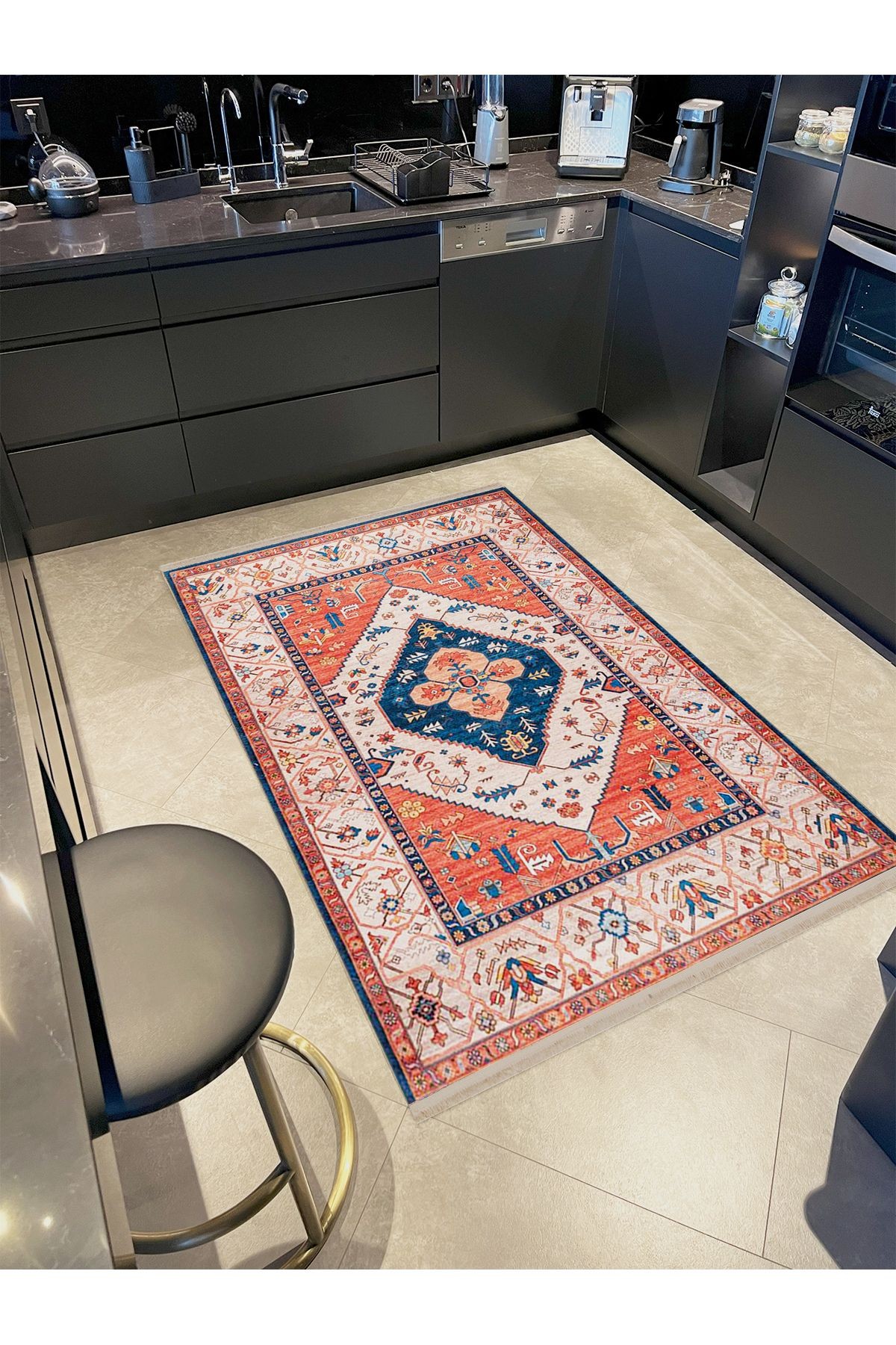 Asya Koleksiyonu Turuncu Tonlarda Antik  Desenli Dokuma Taban Modern Dekoratif Halı asya11