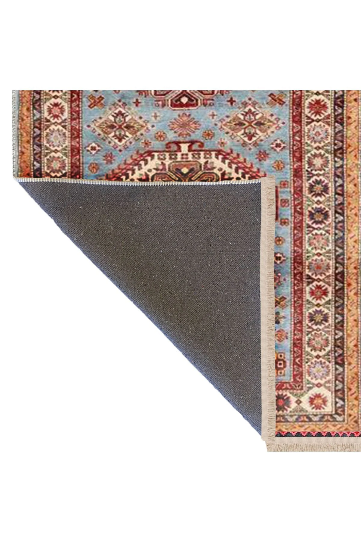 İnci Koleksiyonu Açık Mavi Bej Tema Geleneksel Desenli Dokuma Taban Vintage Dekoratif Halı inci12