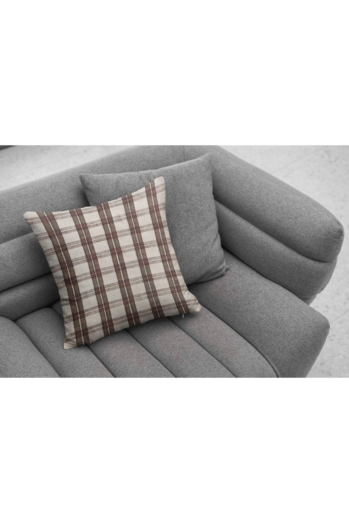 Kırlent 1078 Bej Ve Kahverengi Ekose Temalı Kırlent Kılıfı Pillow38
