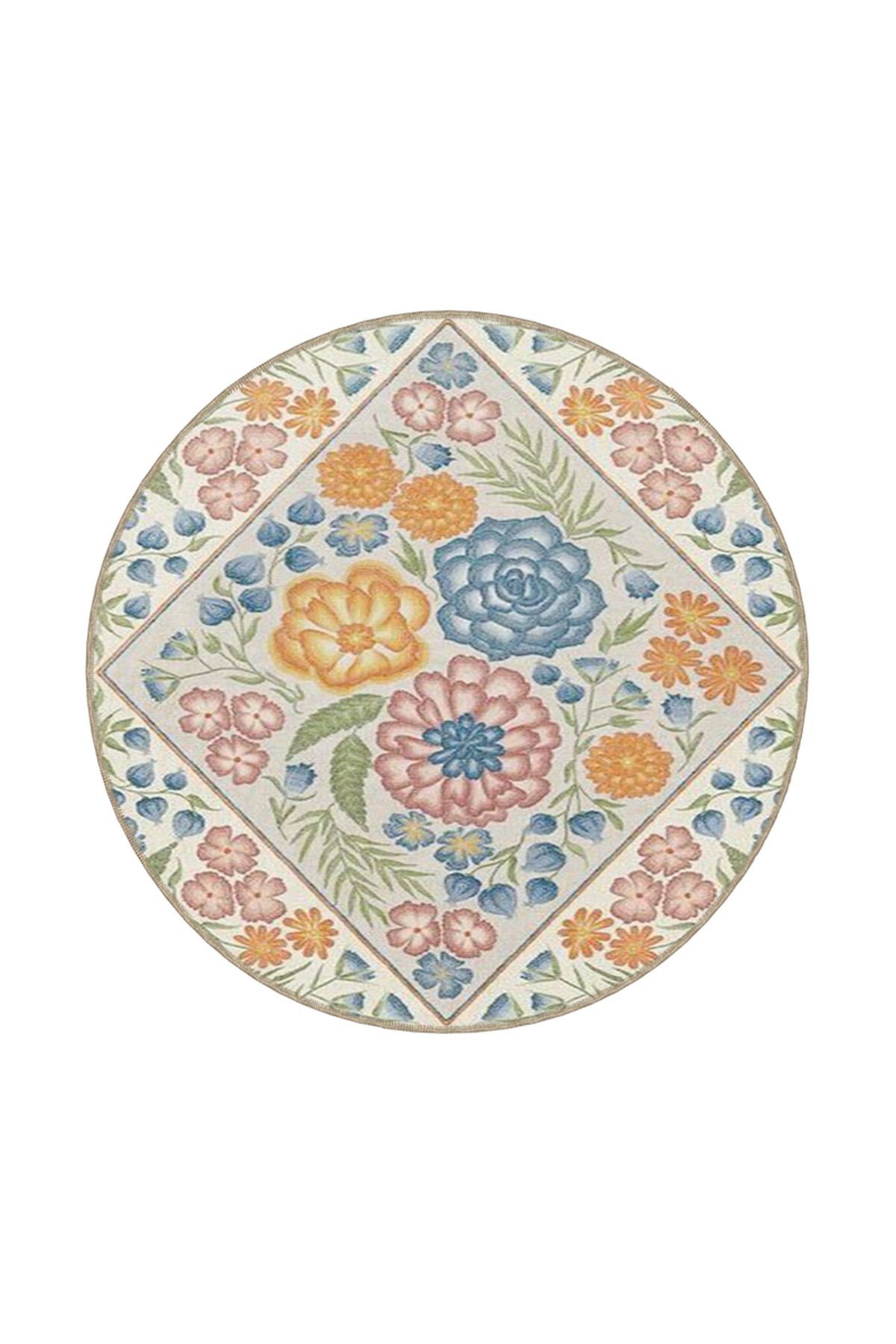 Geleneksel Yamuk Desenli Çok Renkli Yıkanabilir Dekoratif Halı miravip8059