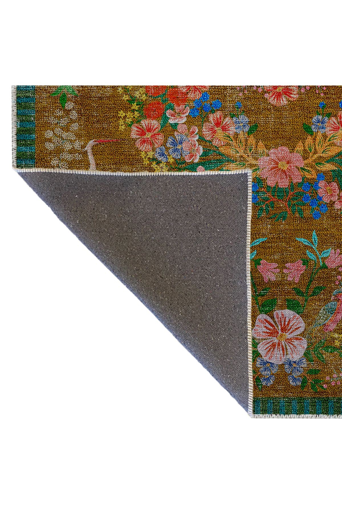 Floral Mira Kahverengi Tema Çok Renkli Çiçek Desenli Renkli Dokuma Taban Halı Mira 2920
