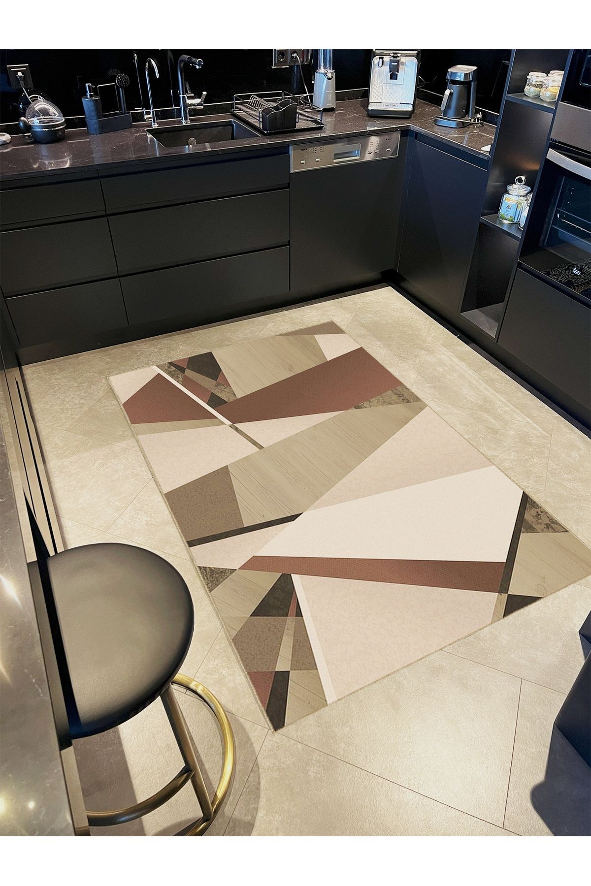 Ametist Serisi Bej Temalı Geometrik Şekiller Desenli Dokuma Taban Modern Dekoratif Halı ametist74