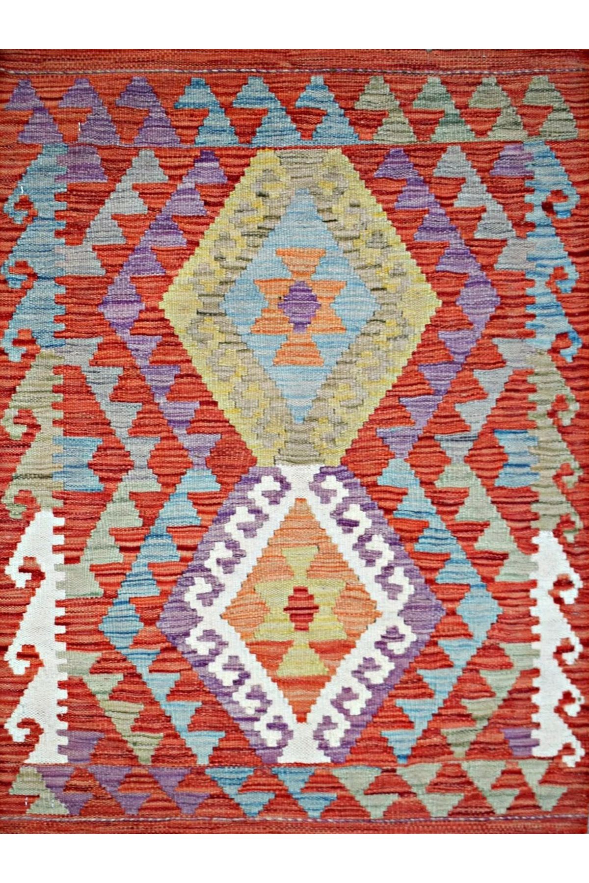 Asena Koleksiyonu Kırmızı Tema Çok Renkli Geometrik Motifler Desenli Vintage Dekoratif Halı 18