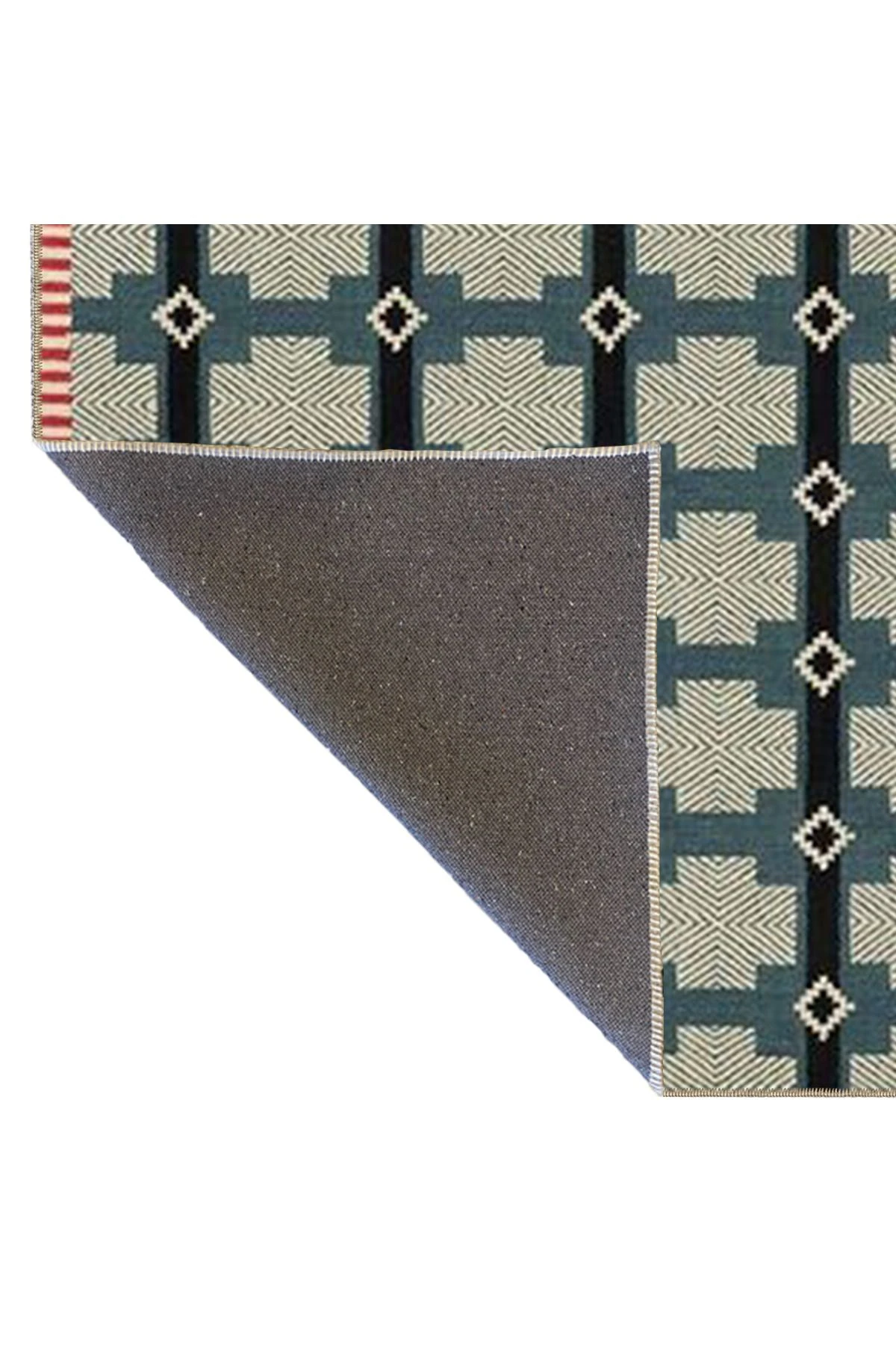 Mavi ve Gri Tonlarında Geometrik Kreatif  Dokuma Taban Halı 4186