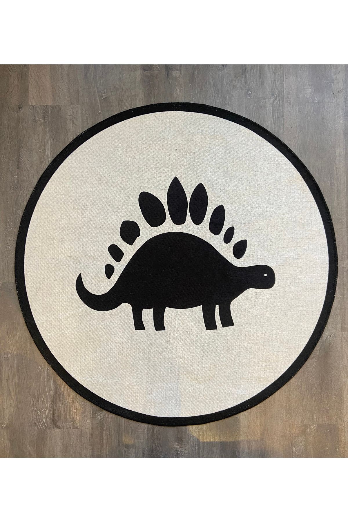 Mira 866 Dinazor Figürlü Siyah Beyaz Minimalist Yuvarlak Halı