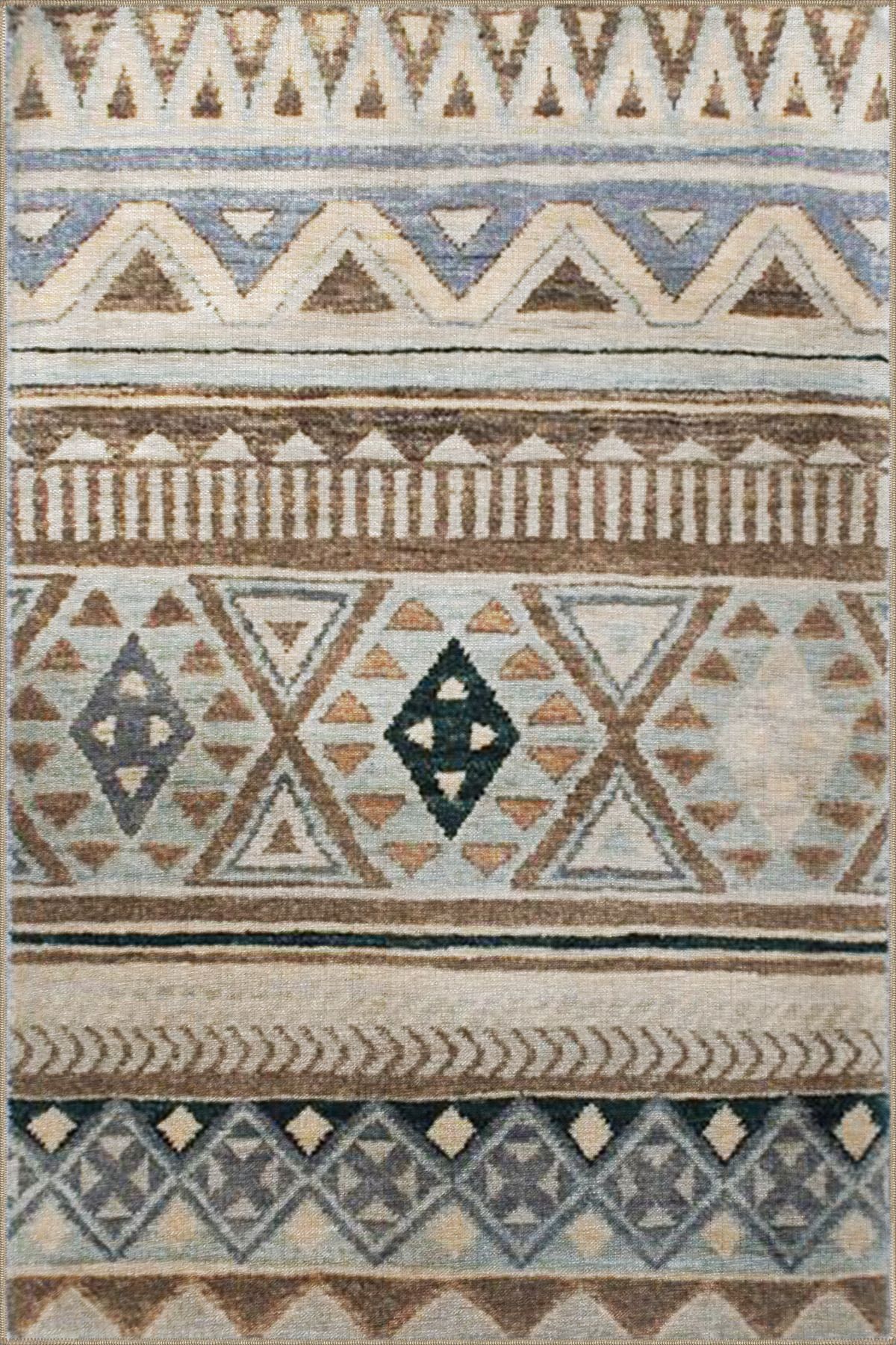 Gri Renkli Üçgen Çizgili Desenli Dokuma Taban Halı 4123