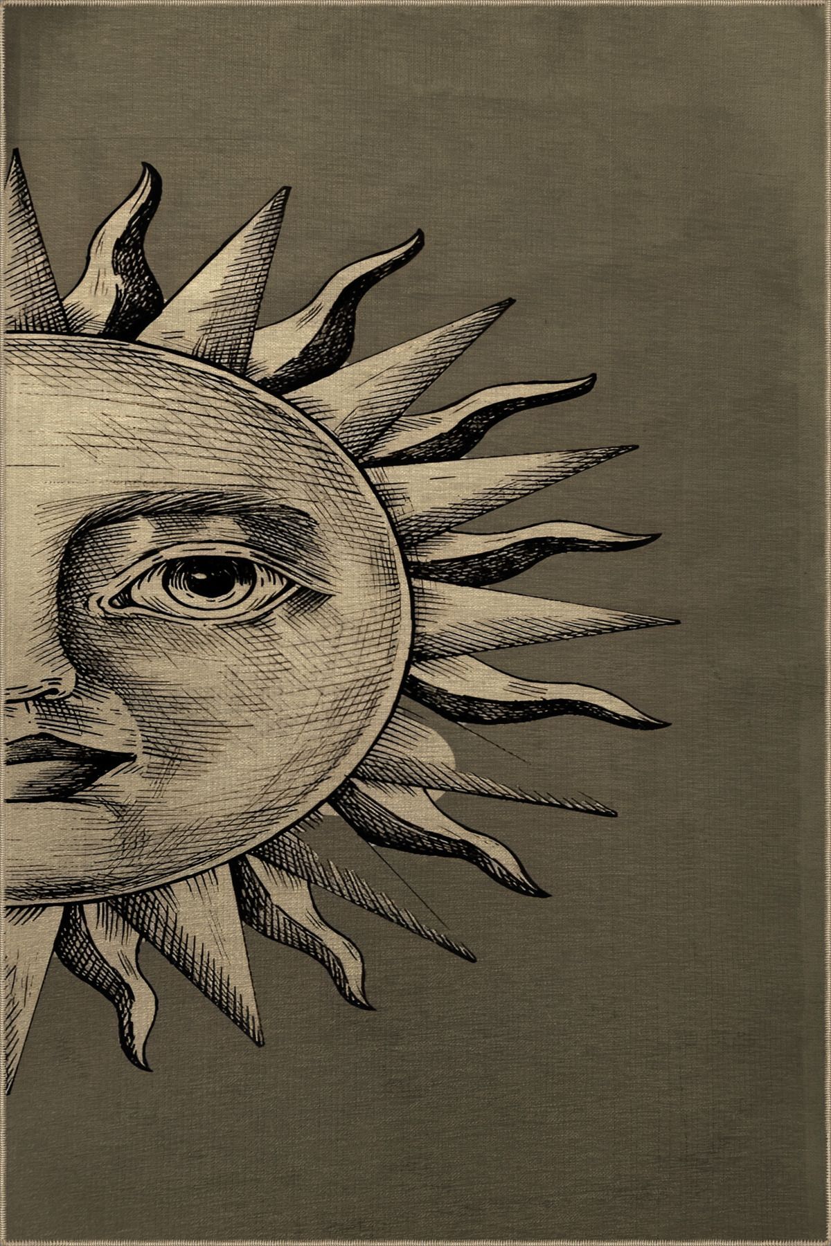 Gri Temalı Güneş İçi Yüz Desenli Kreatif Modern Dekoratif Halı 2155