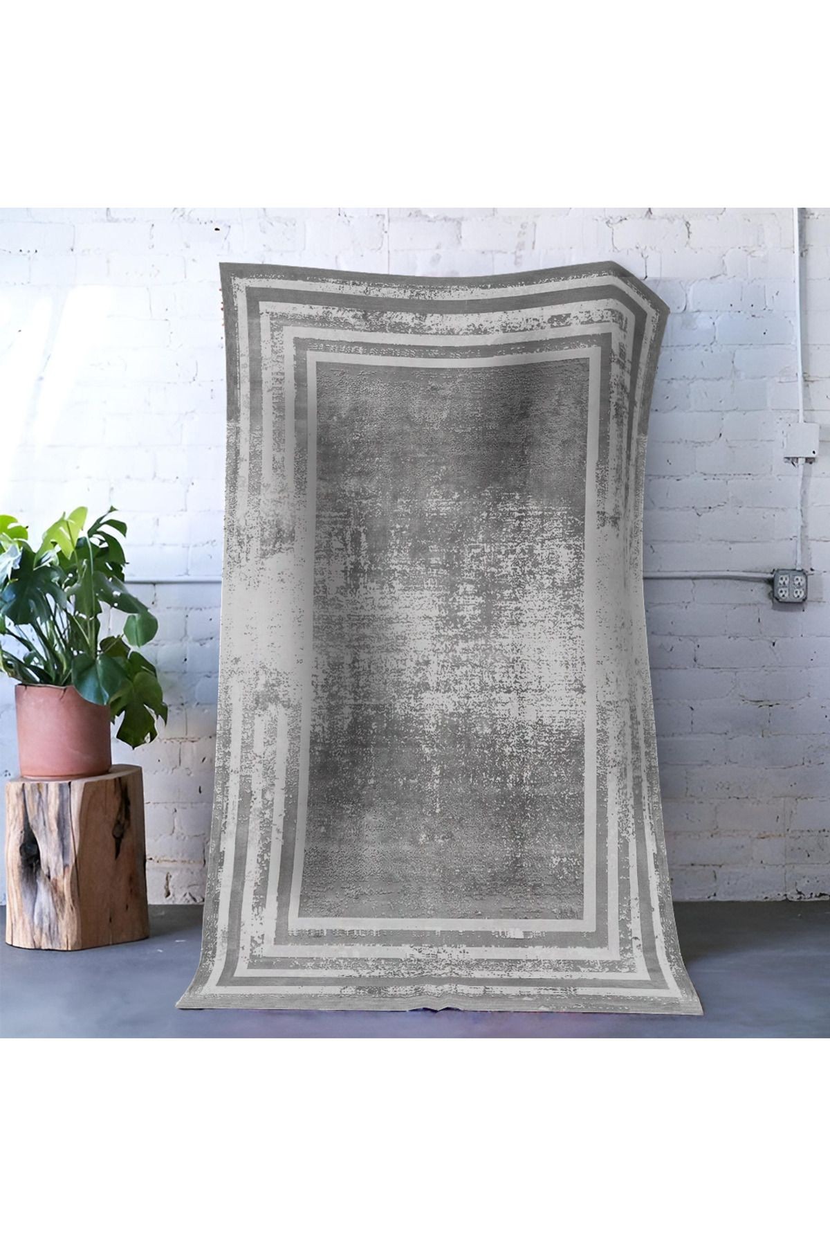 Mira Gri Tema Çizgi Desenli Modern Dekoratif Halı Mira 1569
