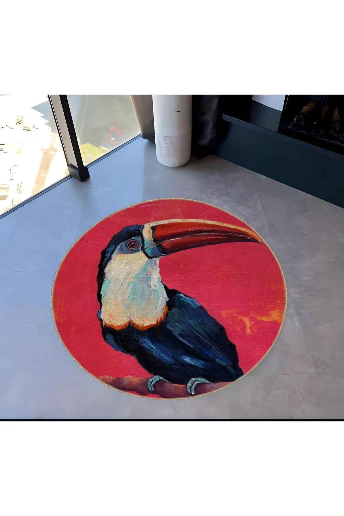 Animal Koleksiyonu Yuvarlak Papağan Desenli Dokuma Taban Yıkanabilir Halı animal11