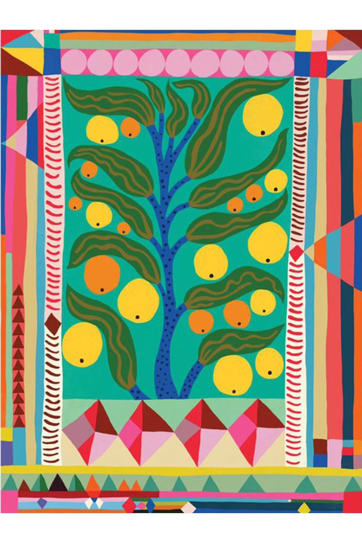 Kemal Koleksiyonu Pastel Renklerde Soyut Limon Ağacı Desenli Dokuma Taban Modern Dekoratif Halı 17