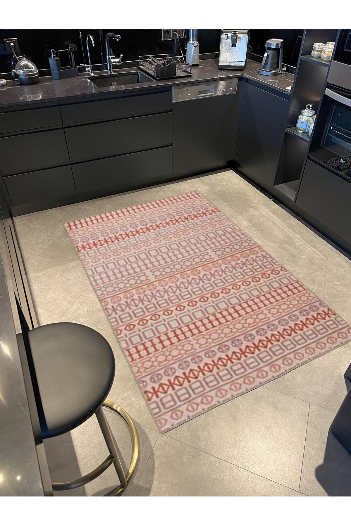 Etnik Pembe Renkli Desenli Modern Dekoratif Halı 4451