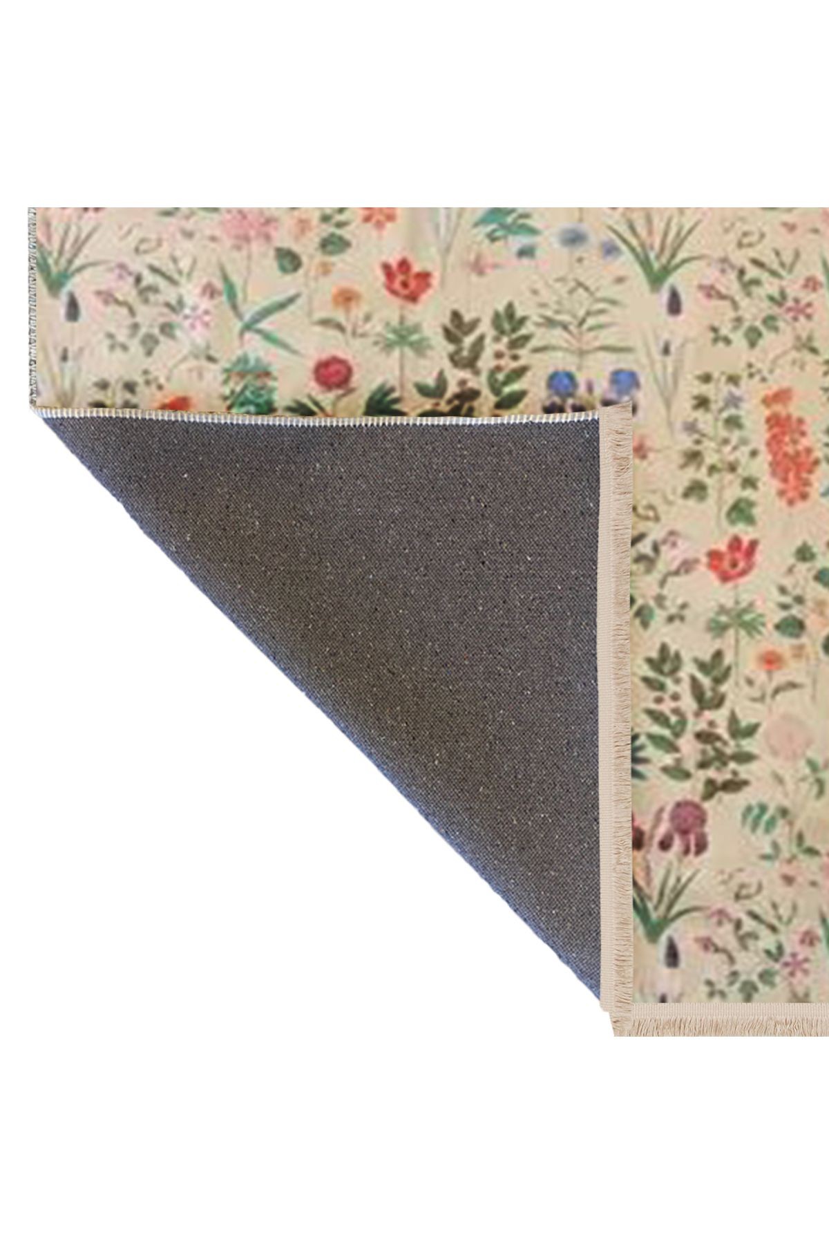 Kemal Koleksiyonu Çok Renkli Floral Çiçek Motifleri Desenli Dokuma Taban Modern Dekoratif Halı 01