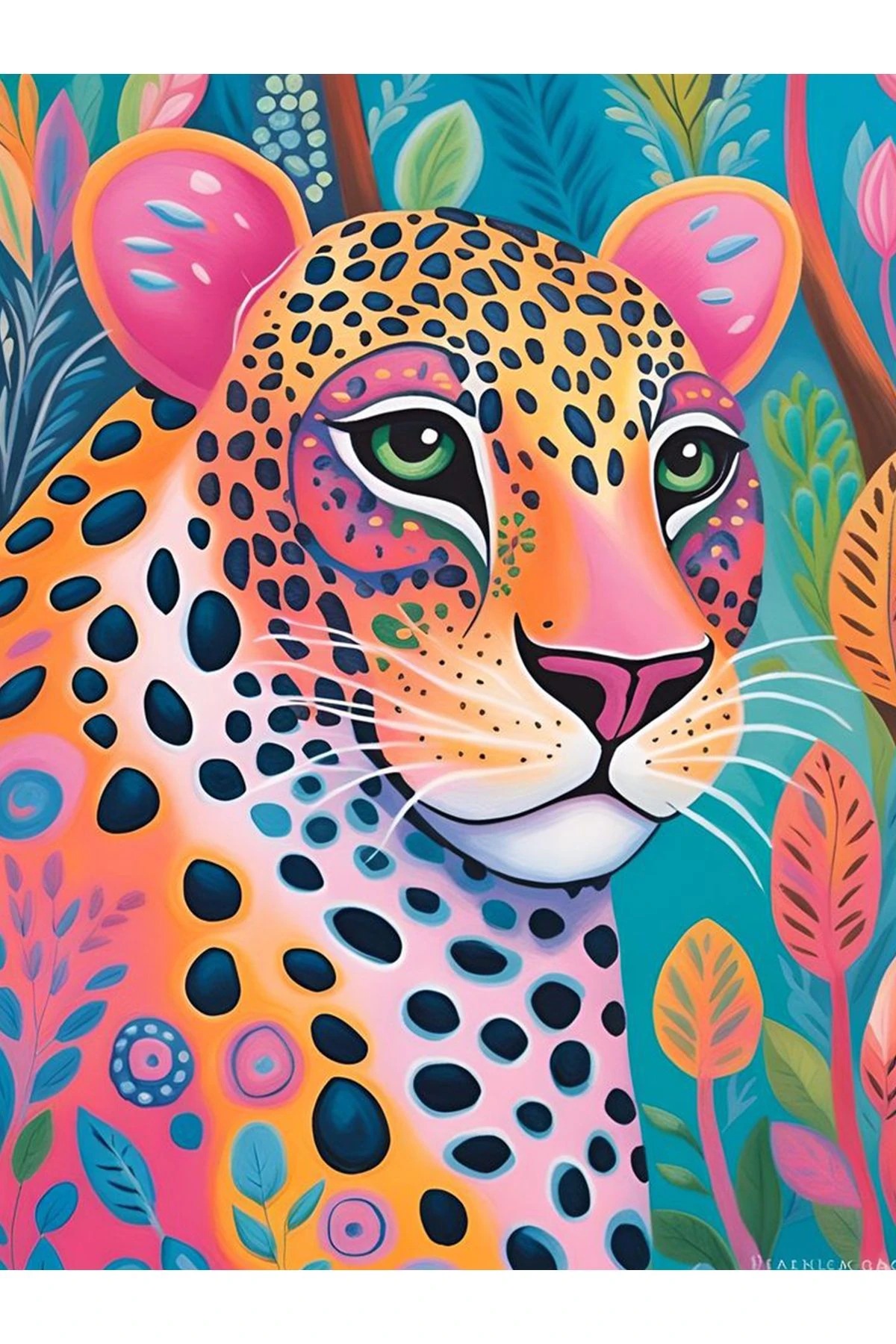 Özge Koleksiyonu Çok Renkli Yeşil Gözlü Kaplan Desenli Dokuma Taban Modern Dekoratif Halı özge45